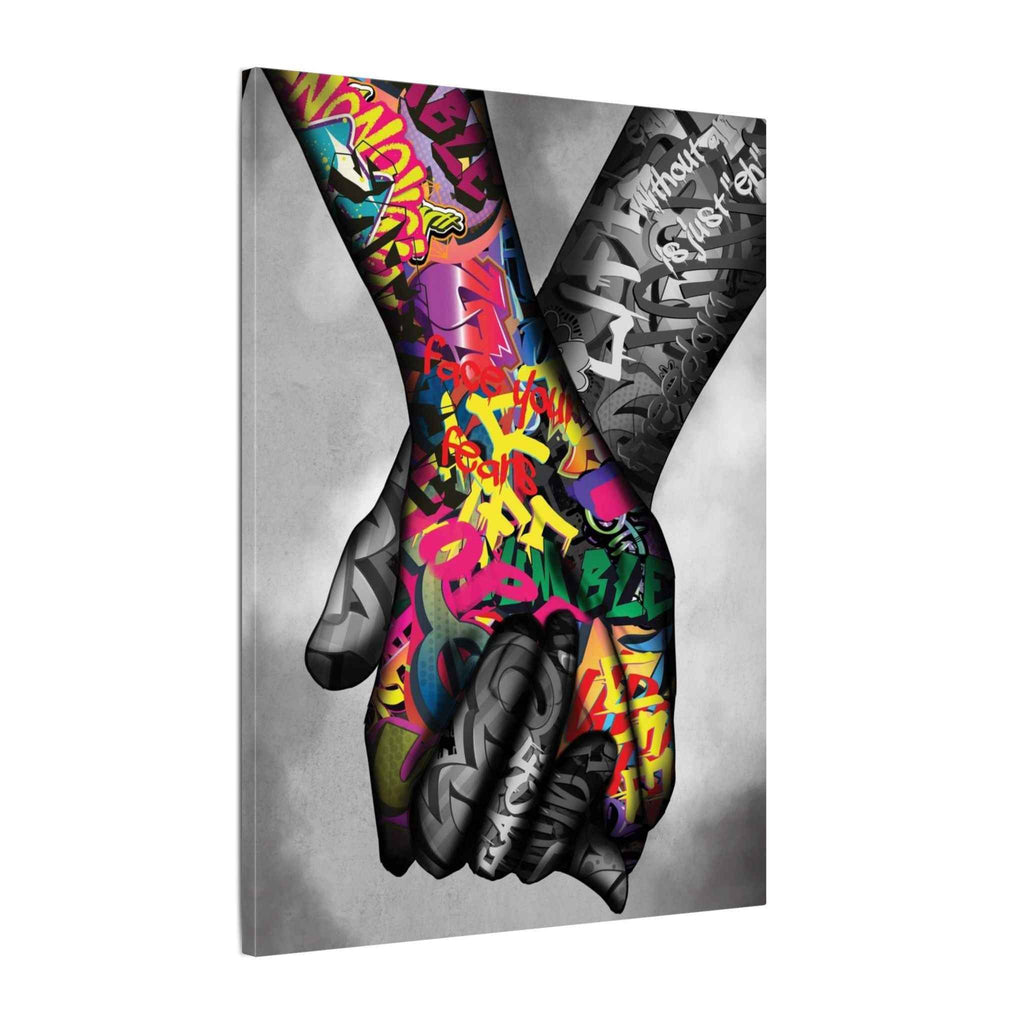 Graffiti Hands Canvas Art - Vibrant Colorful Holding Hands Wall Print - TheKaraHan