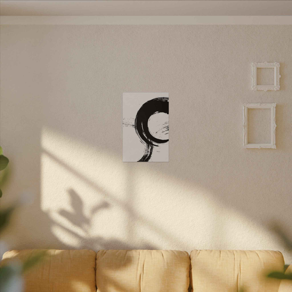 Zen Brushstroke Wall Art - Minimalist Black Circle Abstract Canvas Decor - TheKaraHan