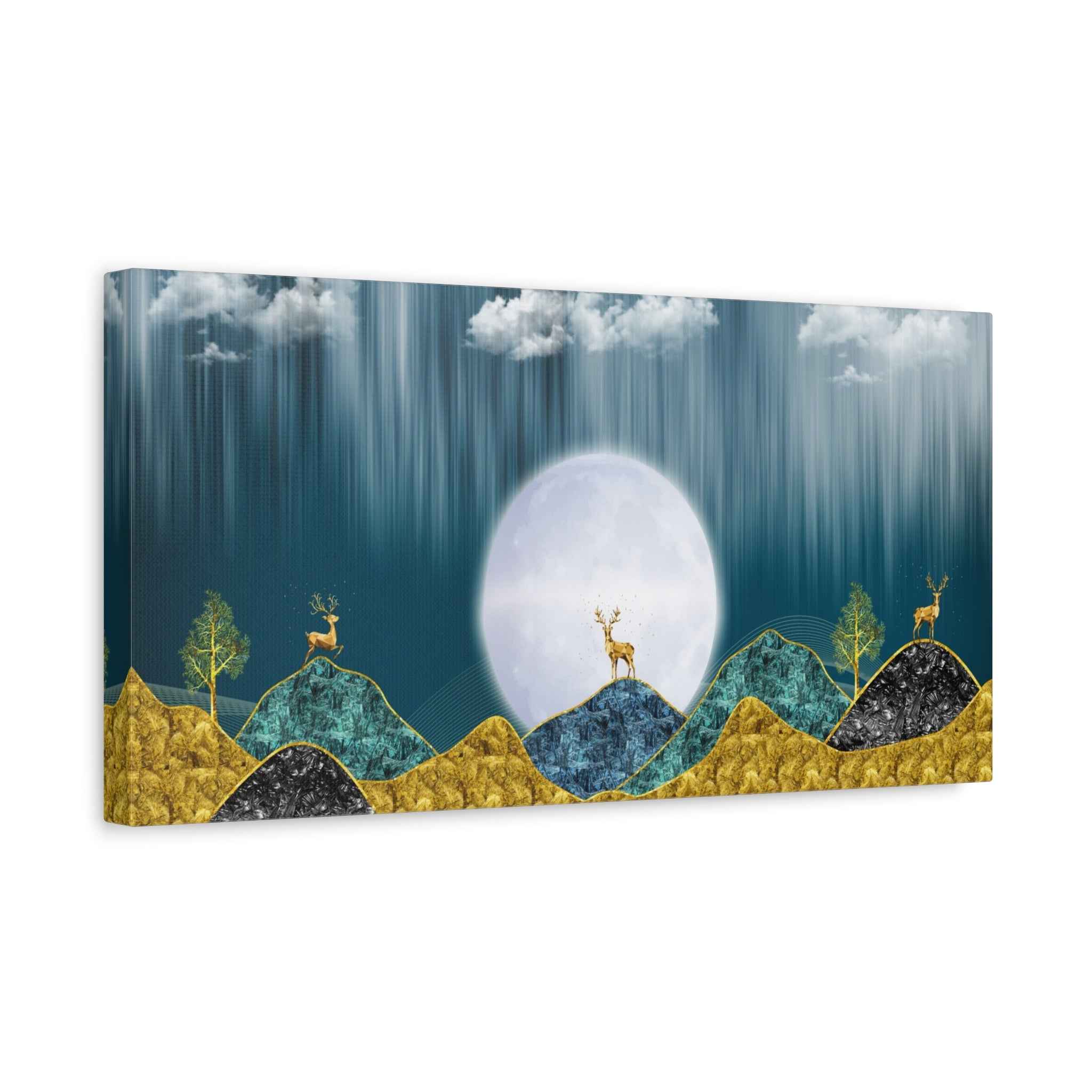Deer Moon Landscape Canvas Wall Art – Wildlife Nature Wall Decor