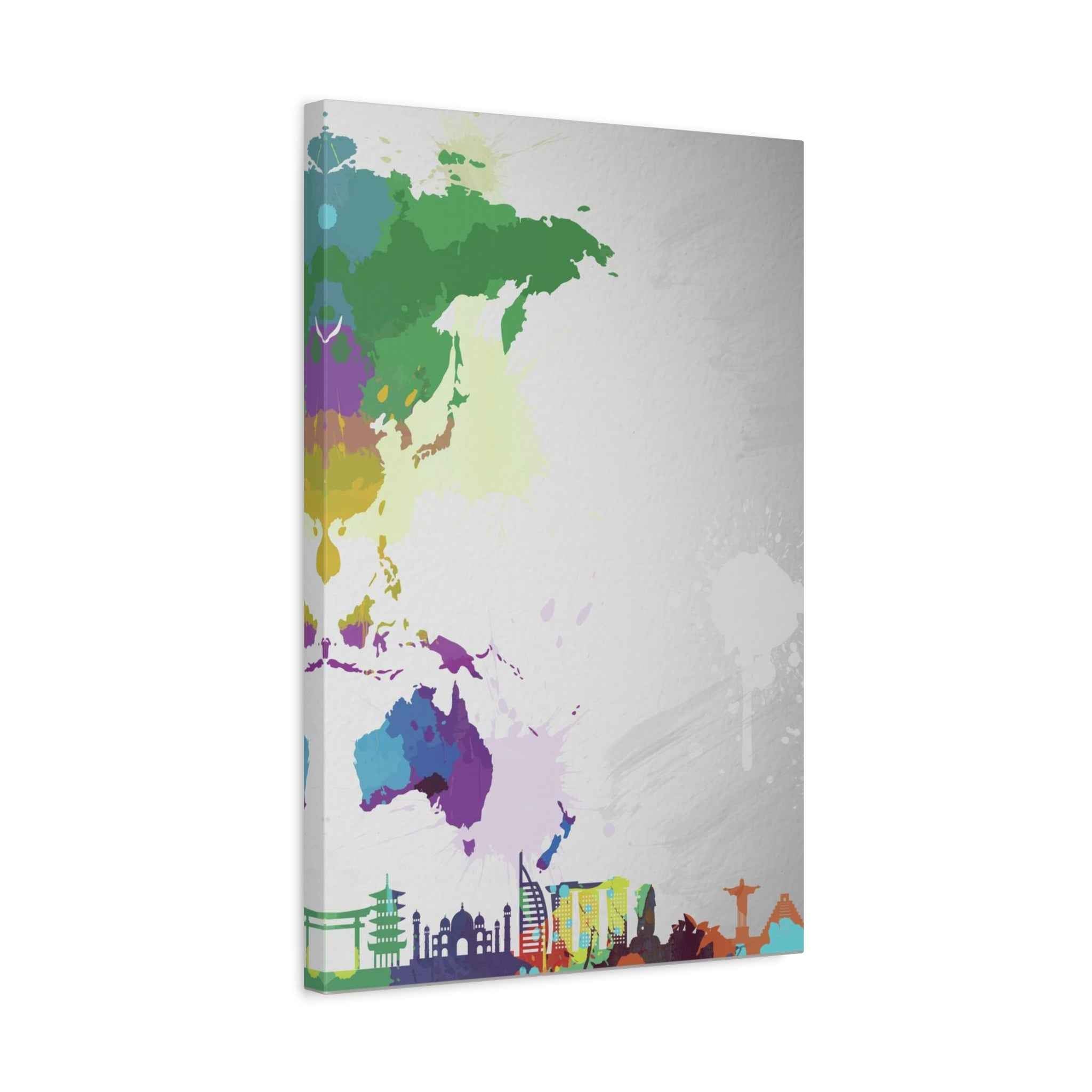 World Map Silhouette Wall Art – Vibrant Travel Skyline Canvas Decoration - TheKaraHan