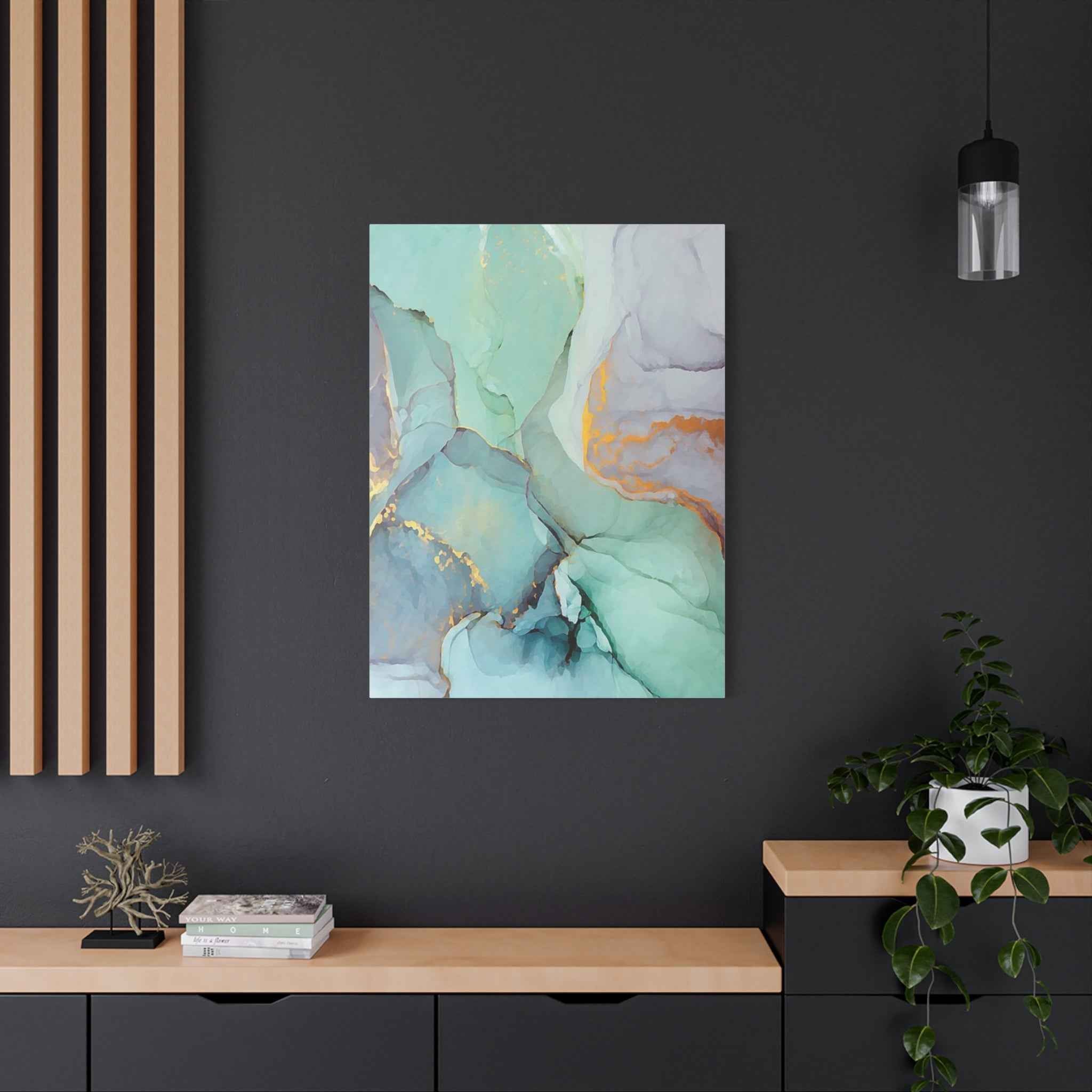 Aqua Marble Canvas Art - Matte Stretched Abstract Wall Print for Modern Decor - TheKaraHan