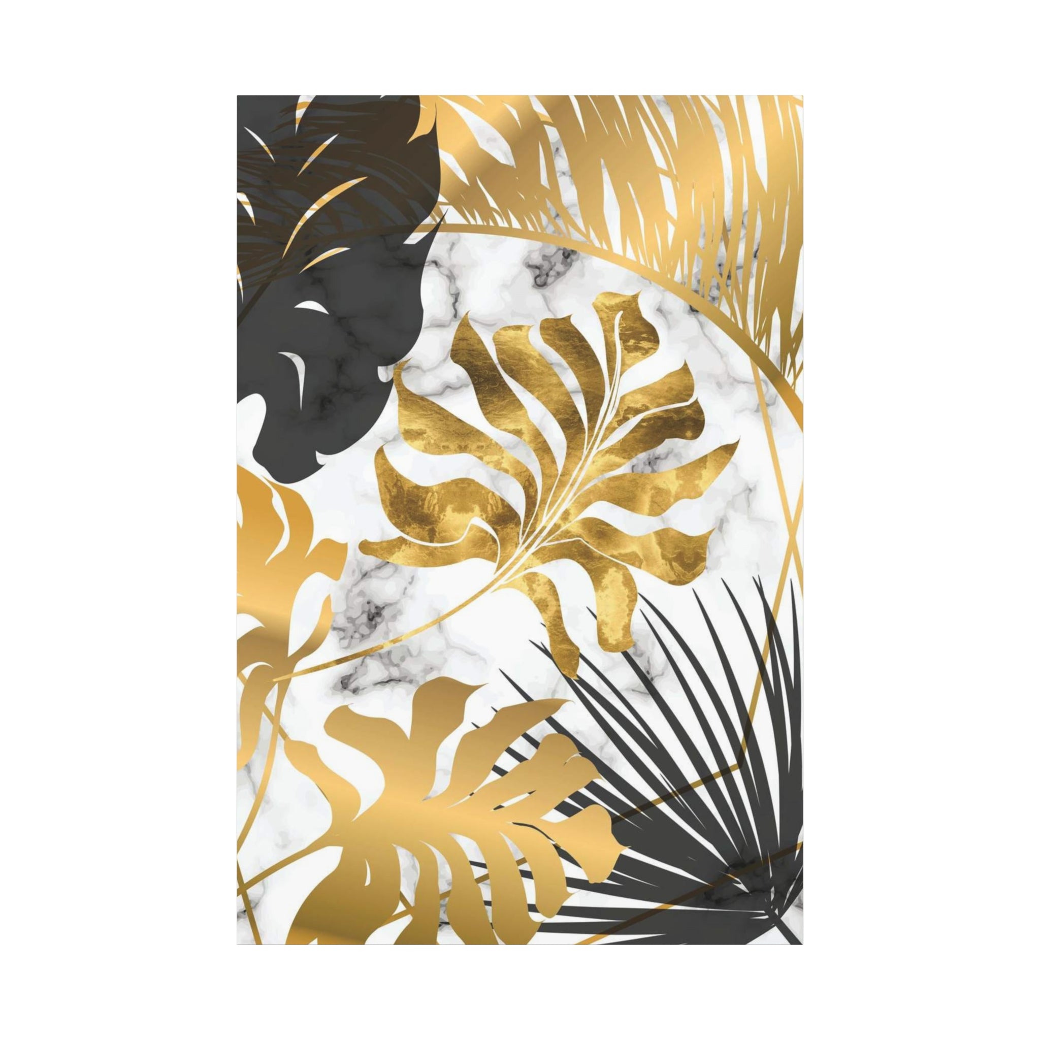 Gold & Black Tropical Leaves Canvas Wall Art — Modern Marble Botanical Print 