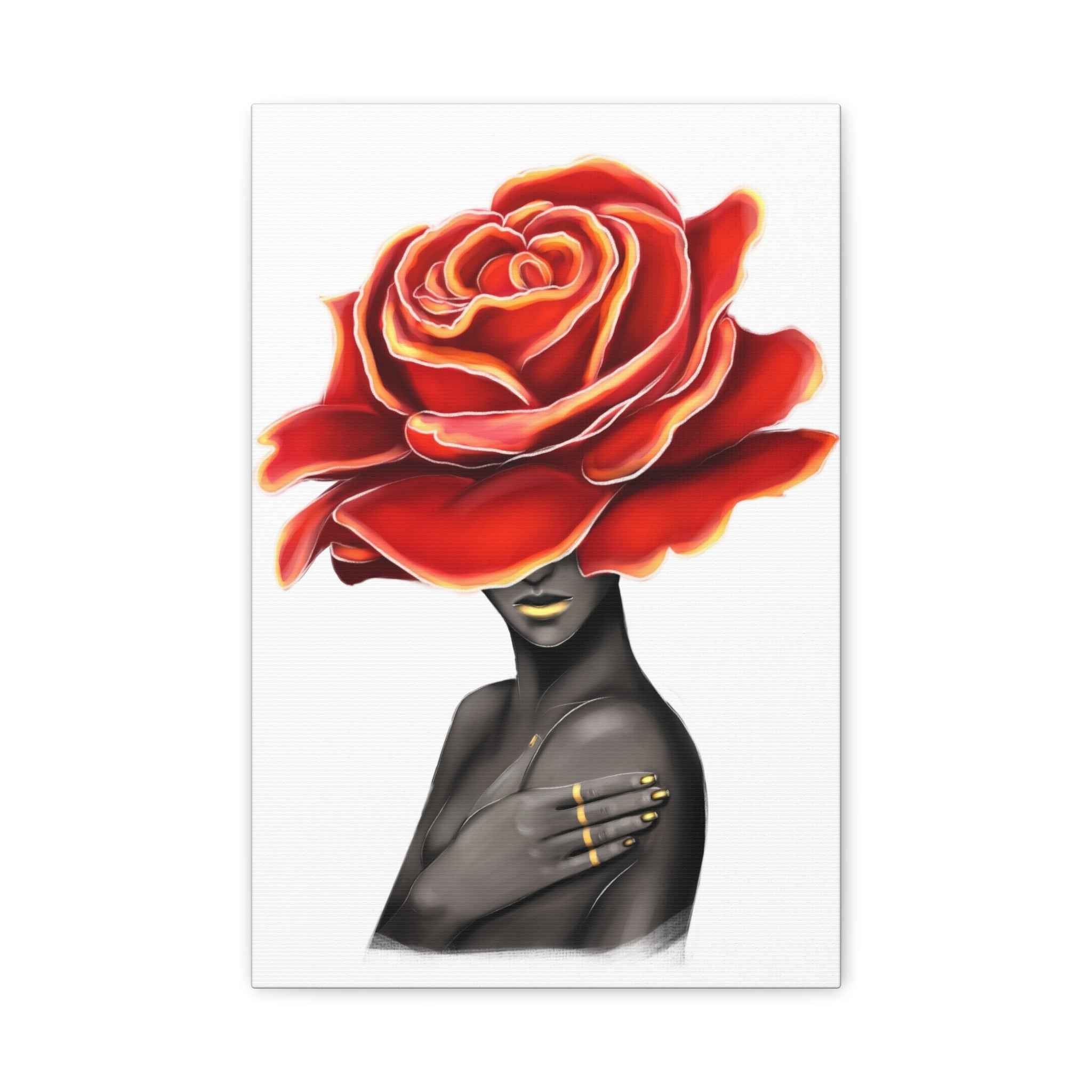 Red Rose Floral Bust Wall Art Canvas – Luxury Abstract Flower Portrait Print