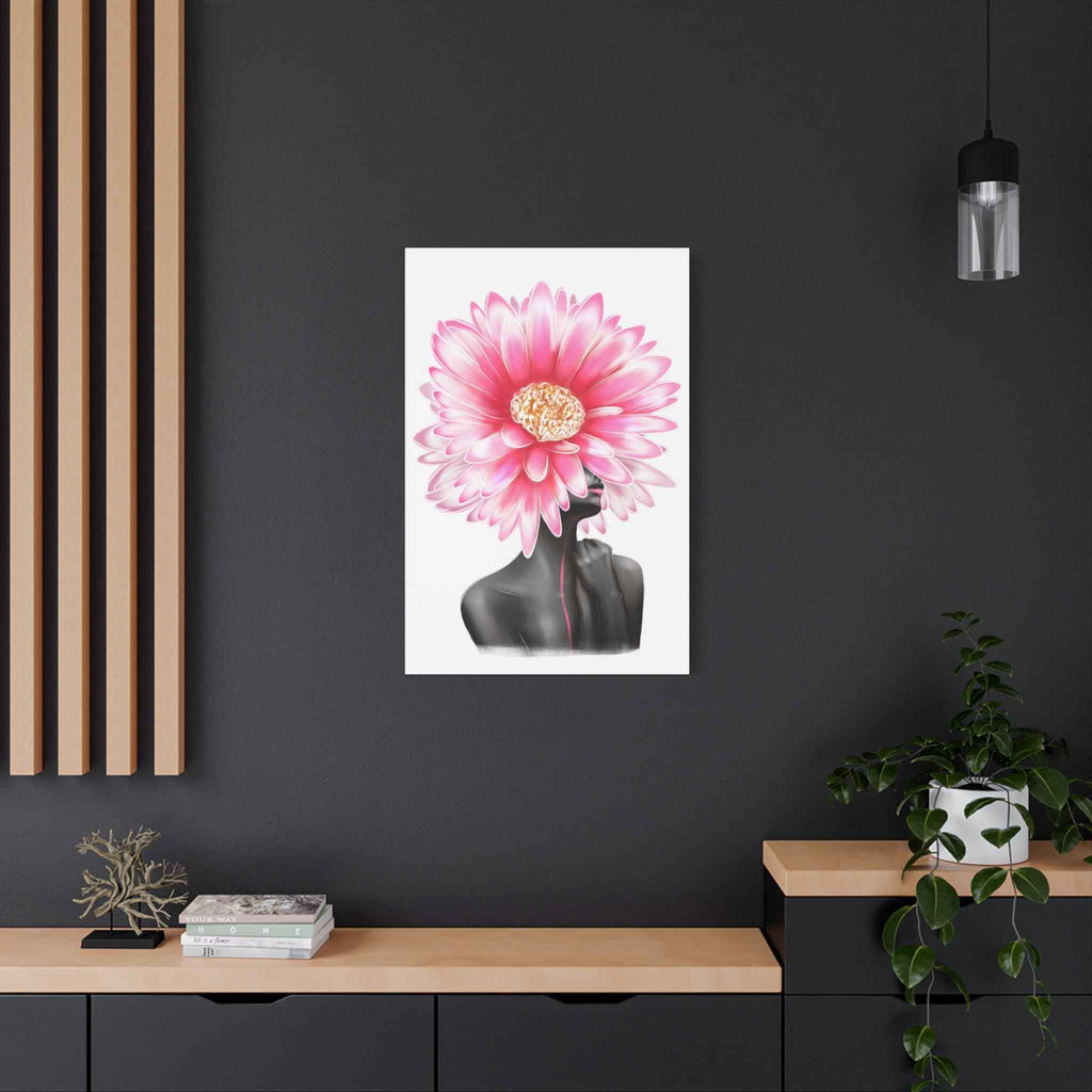 Pink Gerbera Floral Bust Wall Art Canvas – Minimalist Abstract Flower Portrait