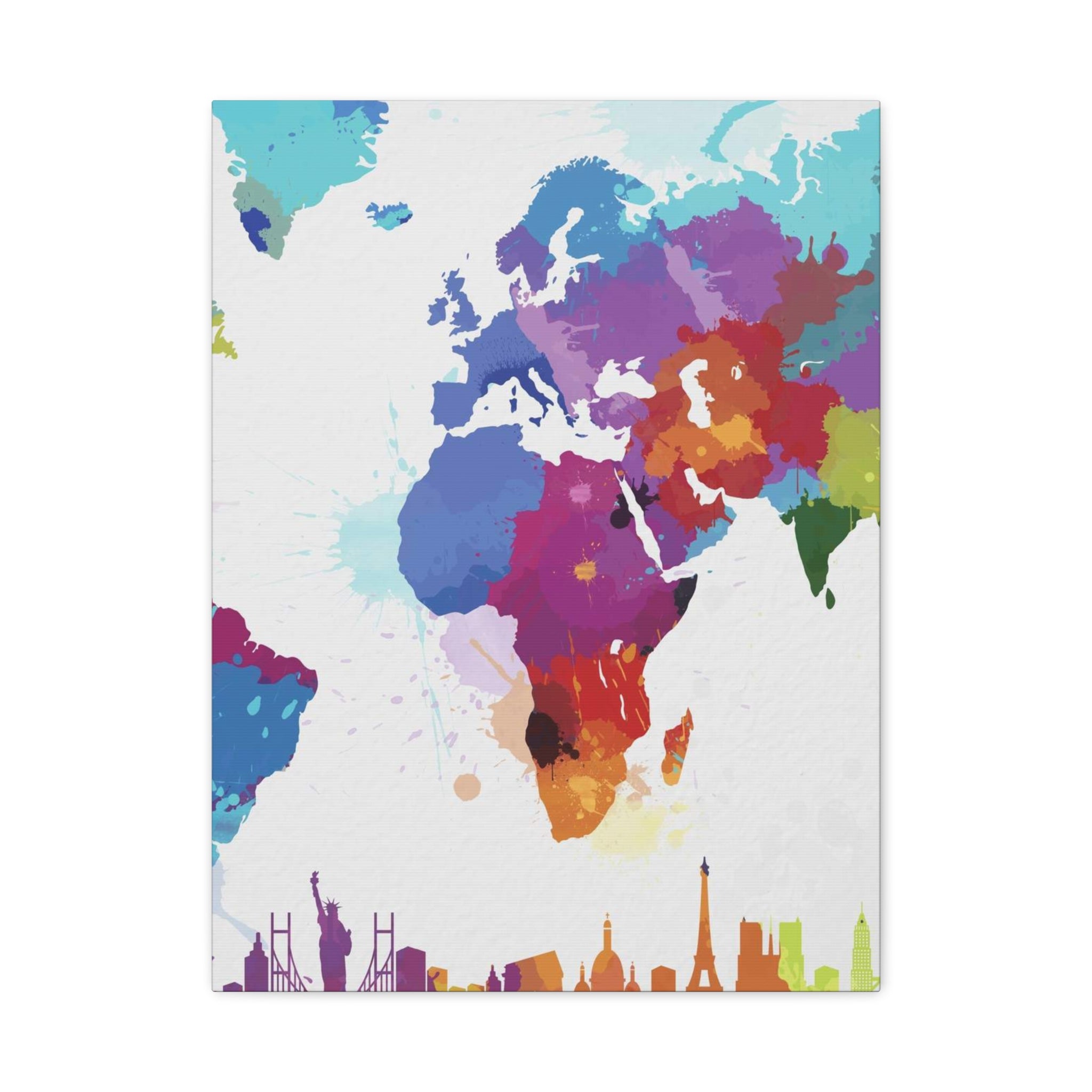 Colorful World Map Canvas Print — Watercolor Travel Map Wall Art 