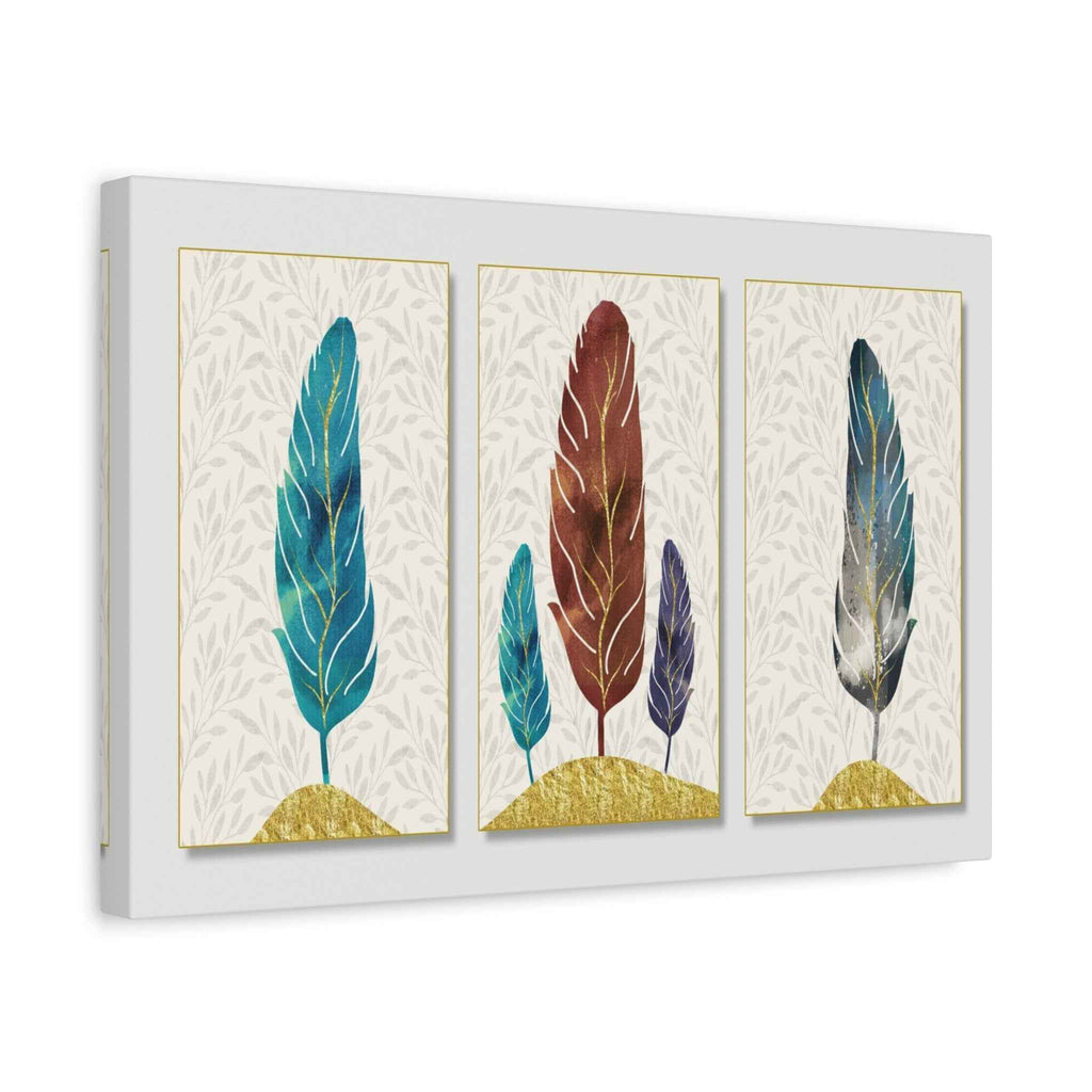 Boho Feather Triptych Canvas Wall Art – Bohemian Feather Wall Decor