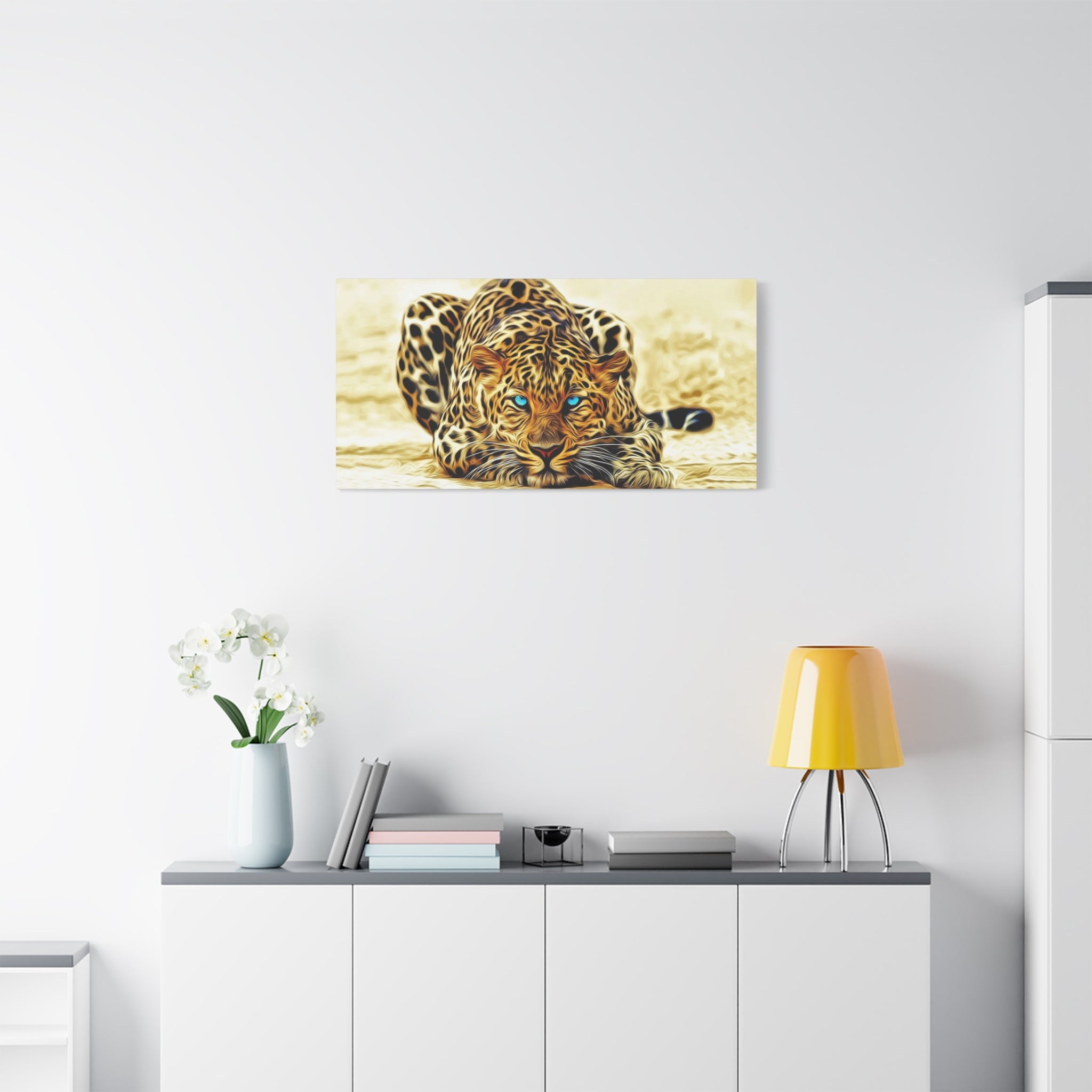 Leopard with Blue Eyes Matte Stretched Canvas Print — Wildlife Wall Art 