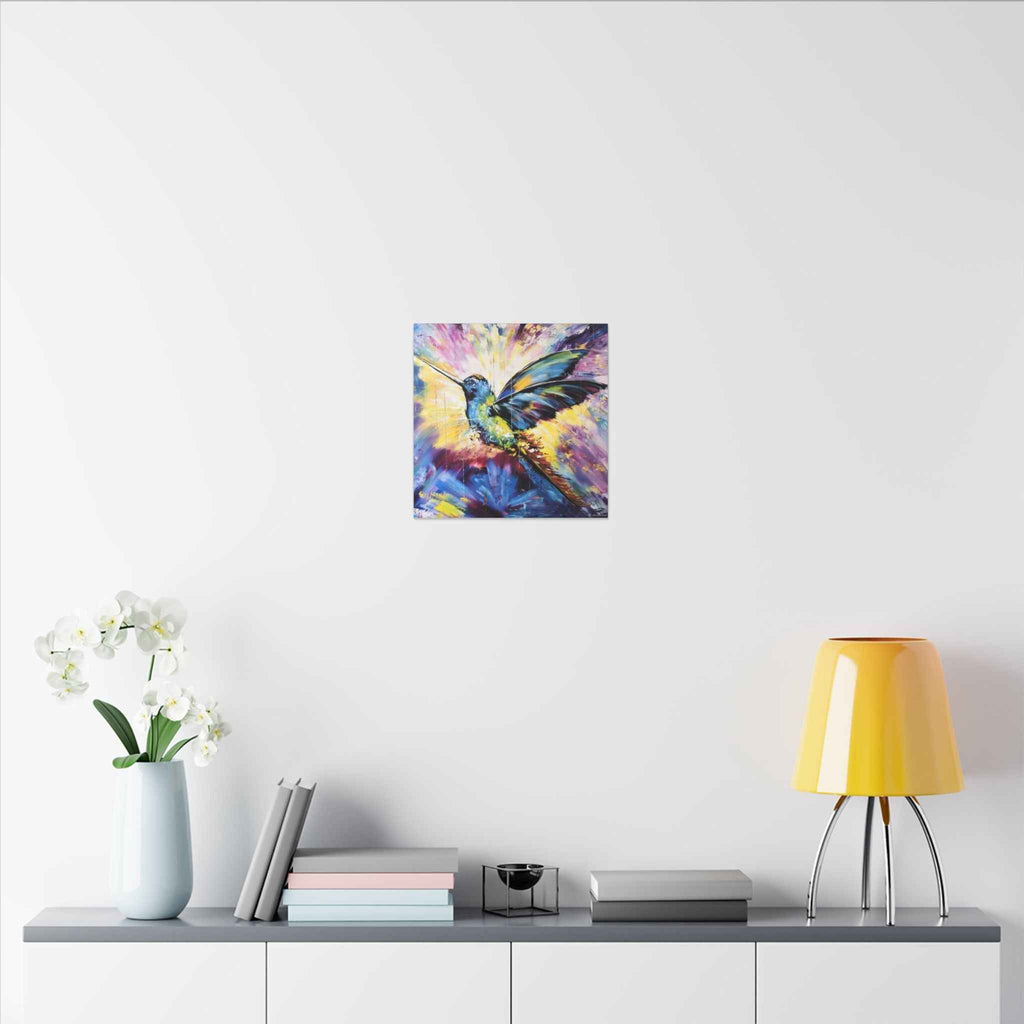 Vibrant Hummingbird Canvas Art - Colorful Abstract Bird Wall Decor (Matte Stretched) - TheKaraHan