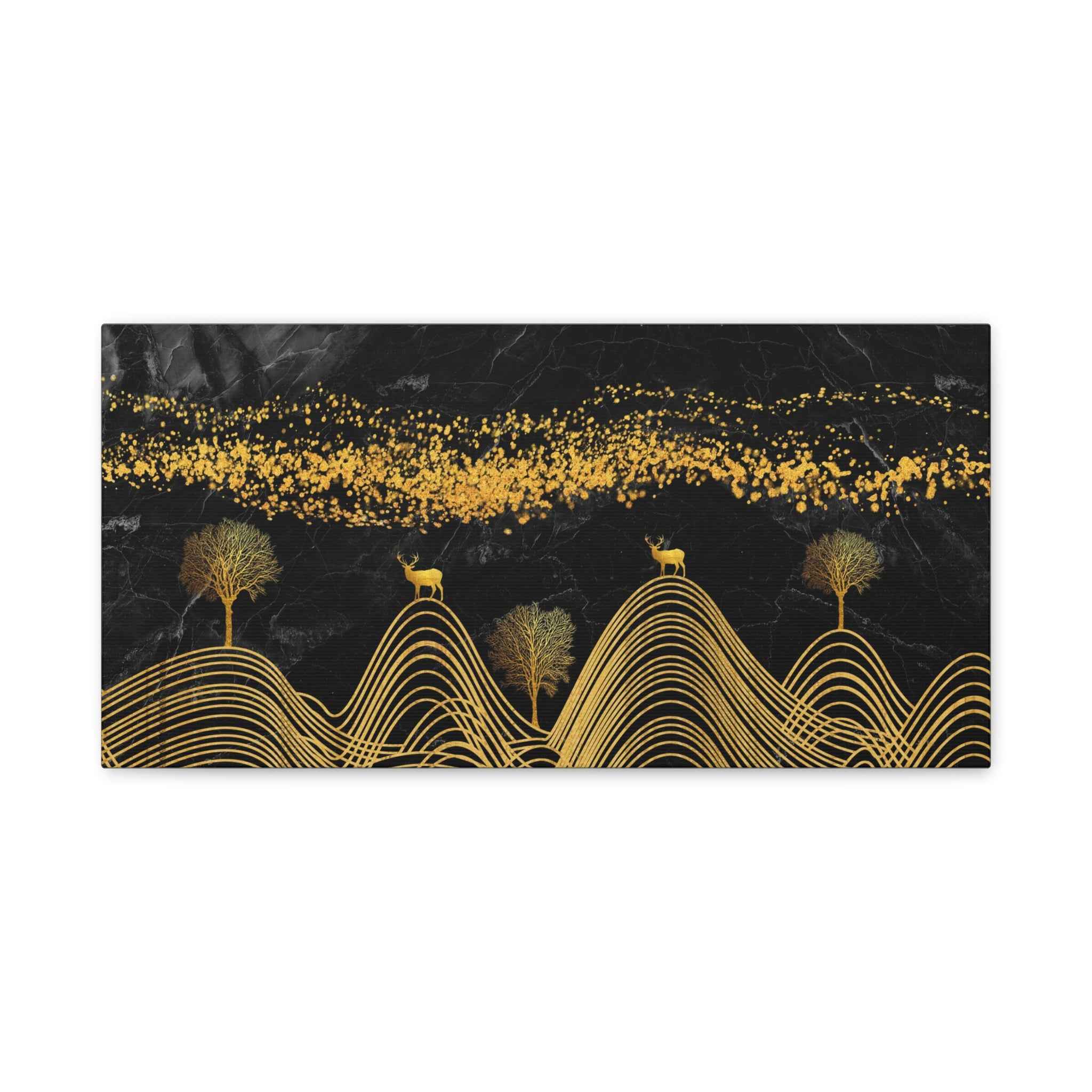 Black & Gold Abstract Canvas Wall Art – Luxury Modern Landscape Painting for Living Room Decor