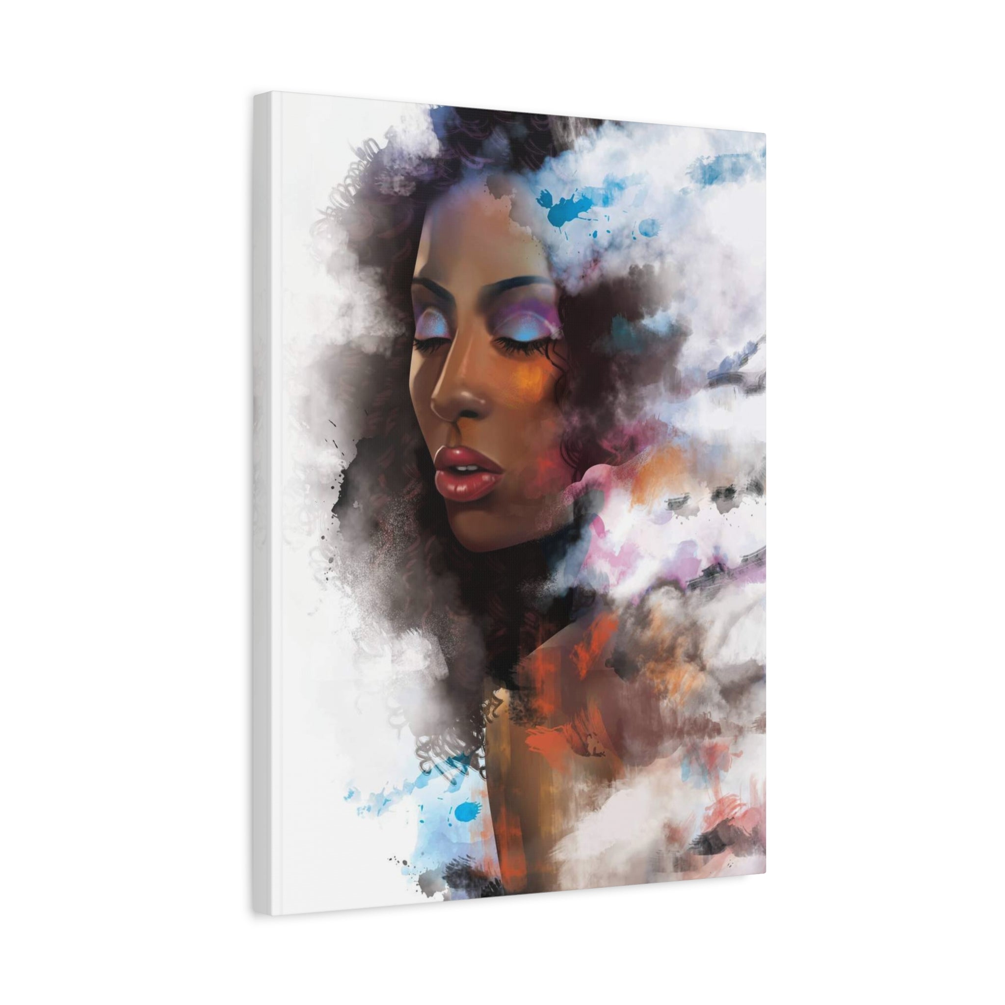 Abstract Portrait Canvas Wall Art — Colorful Afrocentric Woman Matte Stretched Canvas 