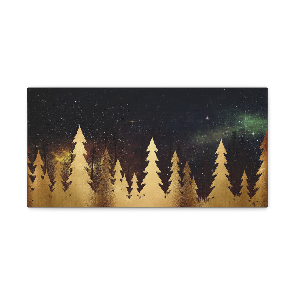 Forest Night Sky Canvas Wall Art - Stretched Pine Silhouette Matte Print - TheKaraHan