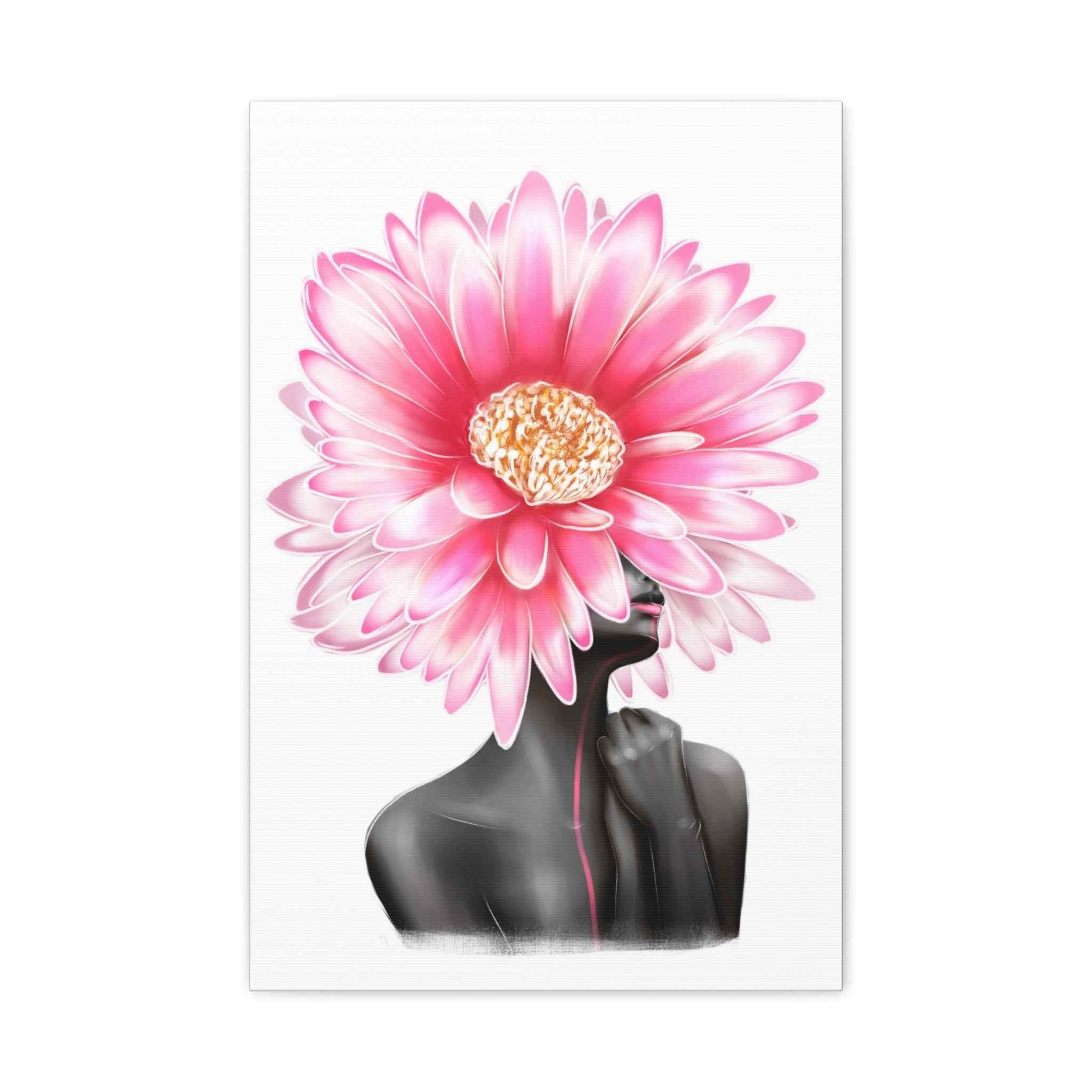 Pink Gerbera Floral Bust Wall Art Canvas – Minimalist Abstract Flower Portrait