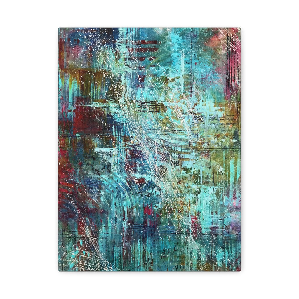 Abstract Teal and Gold Canvas Art - Stretched Matte Wall Decor - TheKaraHan