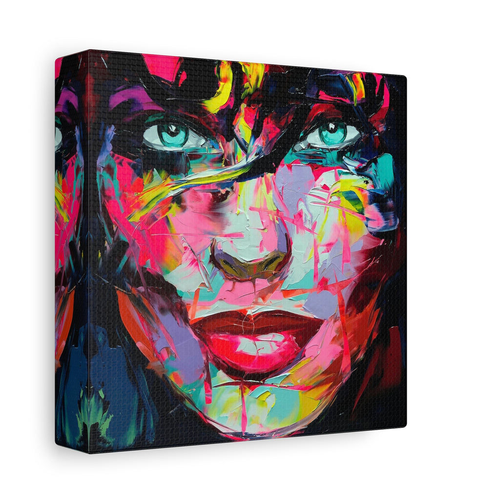 Colorful Abstract Portrait Canvas Print — Neon Female Face Matte Stretched Wall Art - TheKaraHan