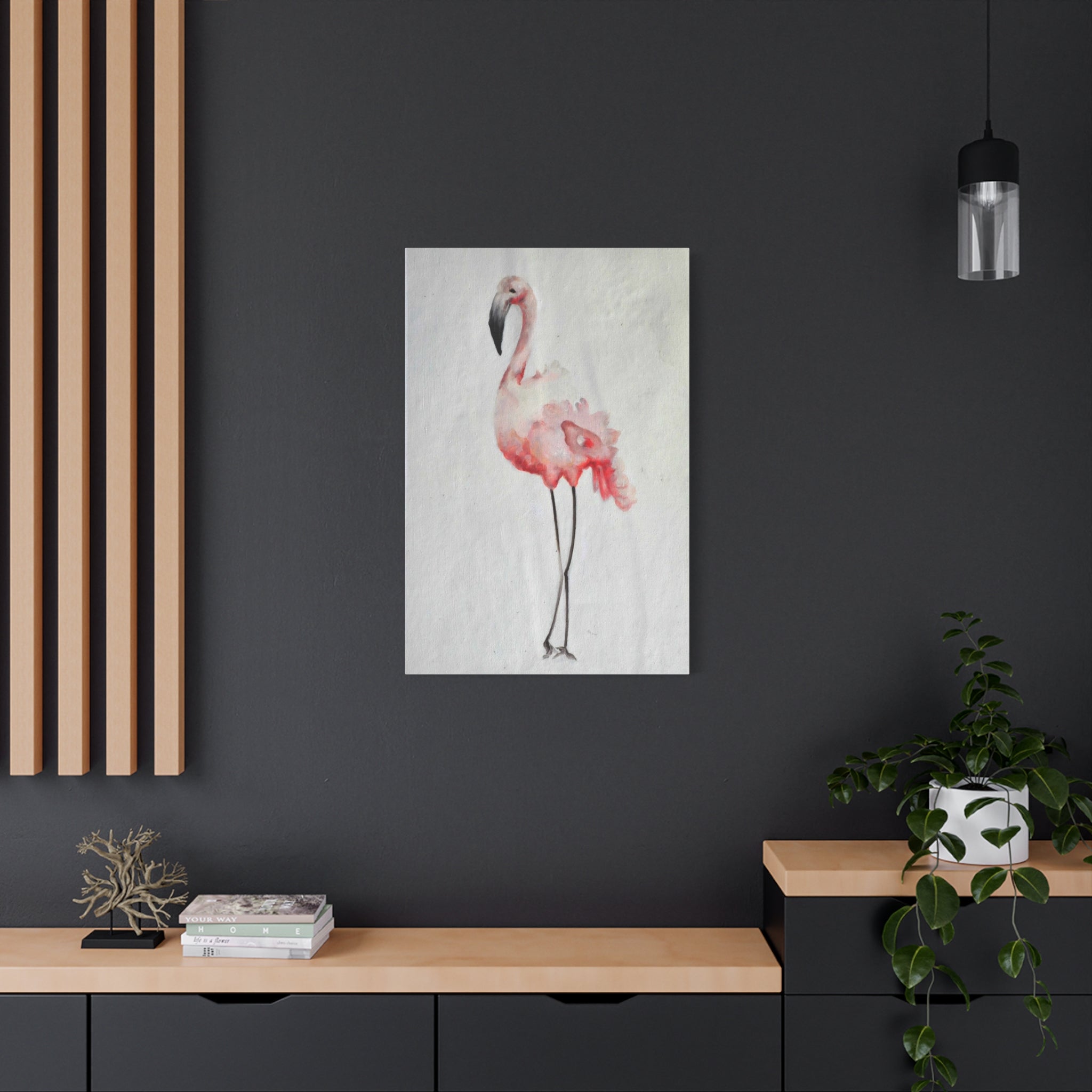 Watercolor Pink Flamingo Canvas Print — Matte Stretched Wall Art 