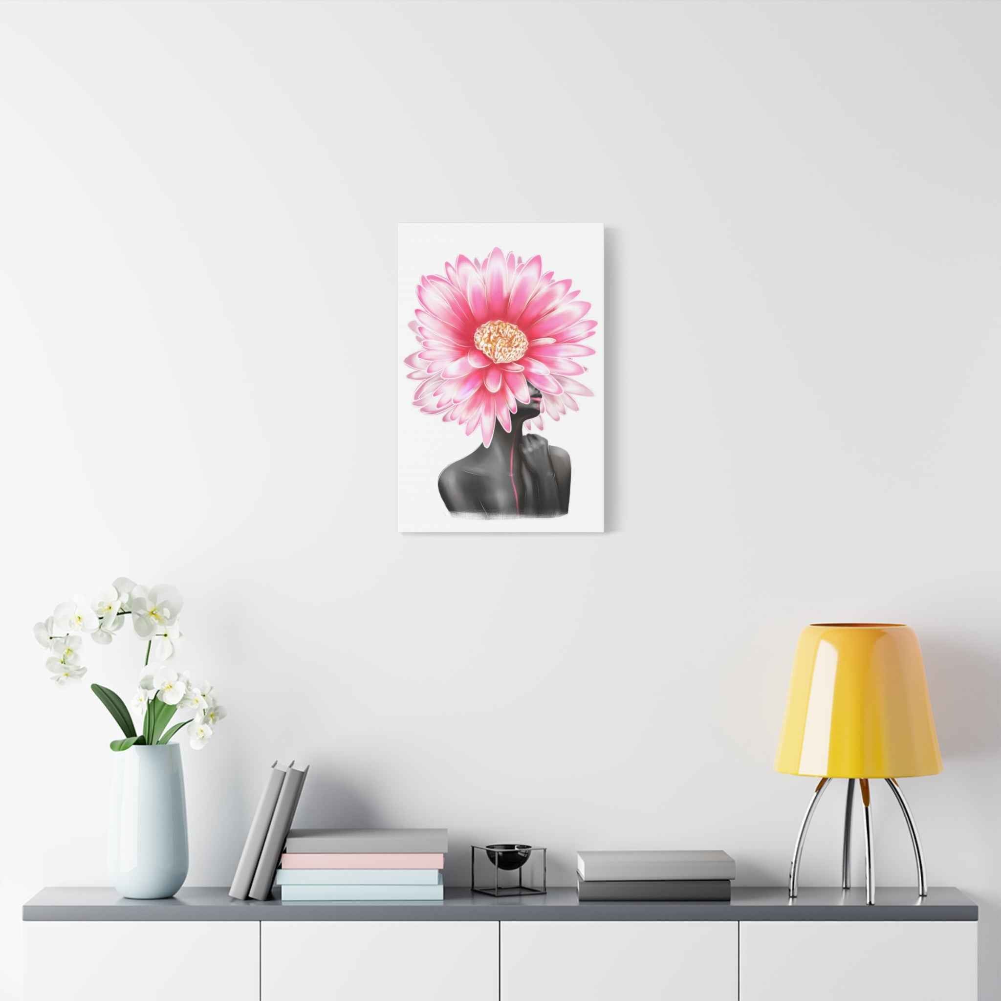 Pink Gerbera Floral Bust Wall Art Canvas – Minimalist Abstract Flower Portrait