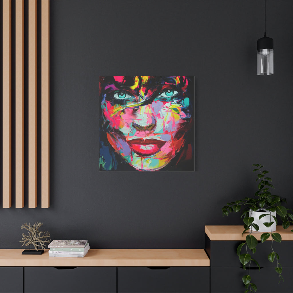 Colorful Abstract Portrait Canvas Print — Neon Female Face Matte Stretched Wall Art - TheKaraHan