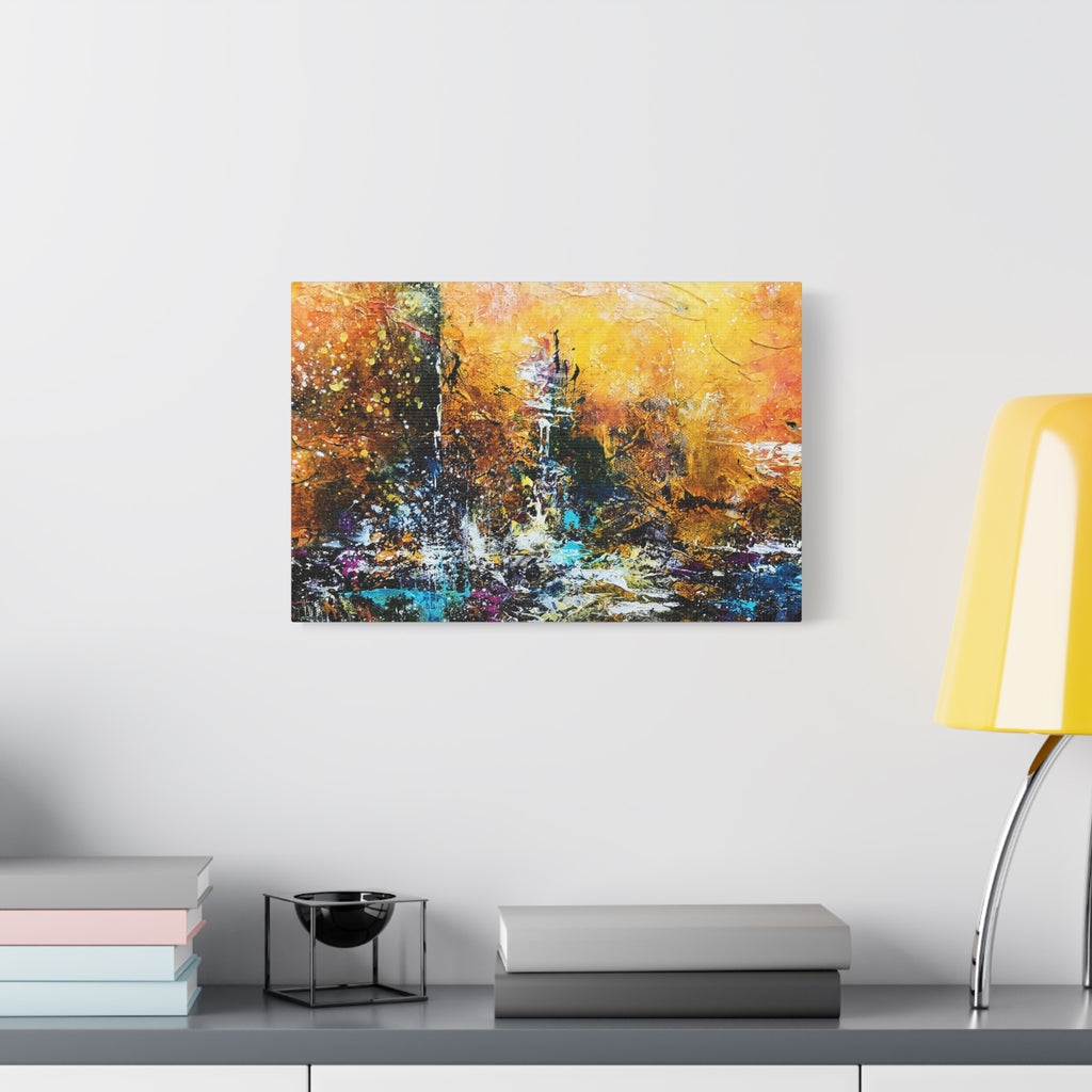 Abstract Cityscape Matte Canvas Wall Art — Golden Urban Texture 