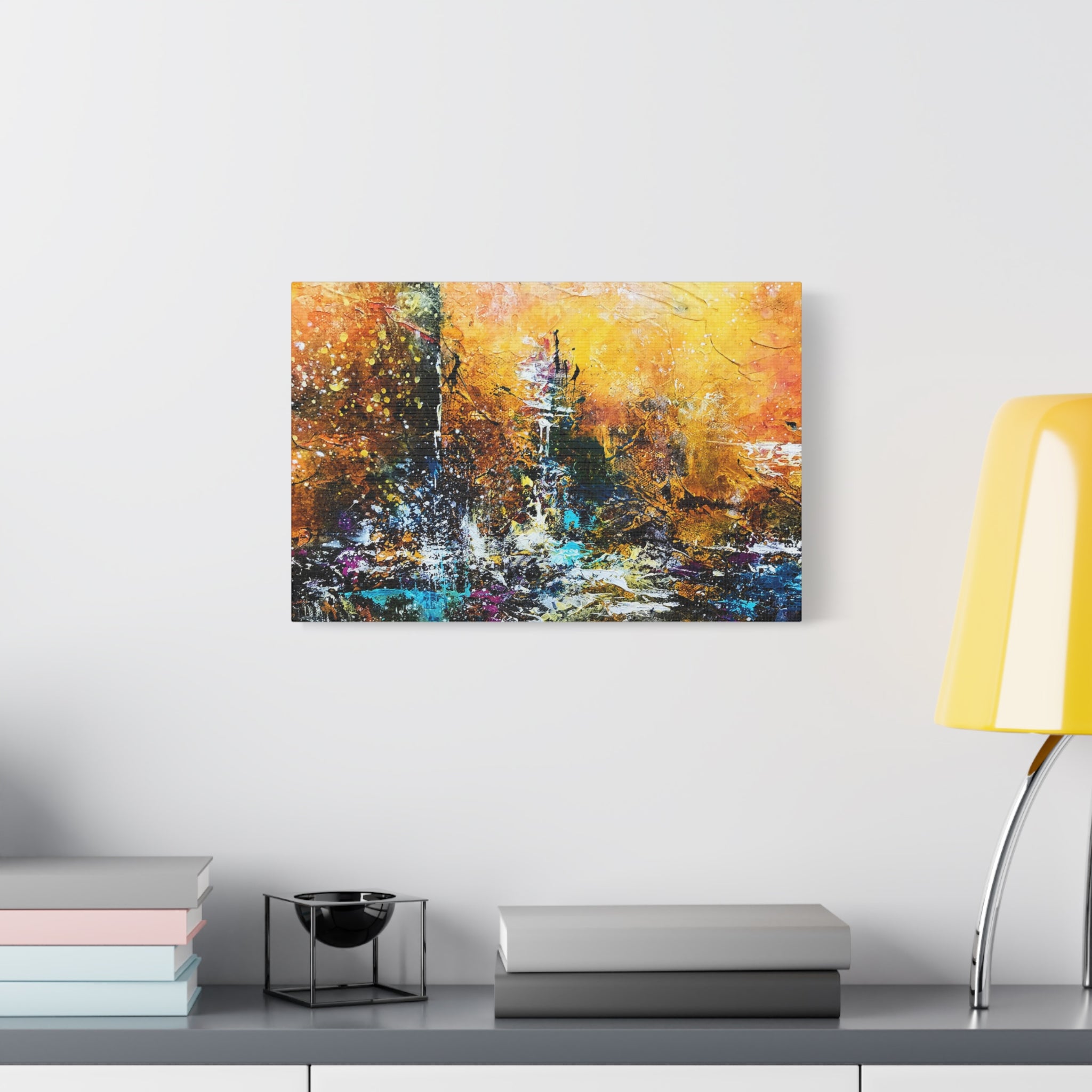 Abstract Cityscape Matte Canvas Wall Art — Golden Urban Texture 