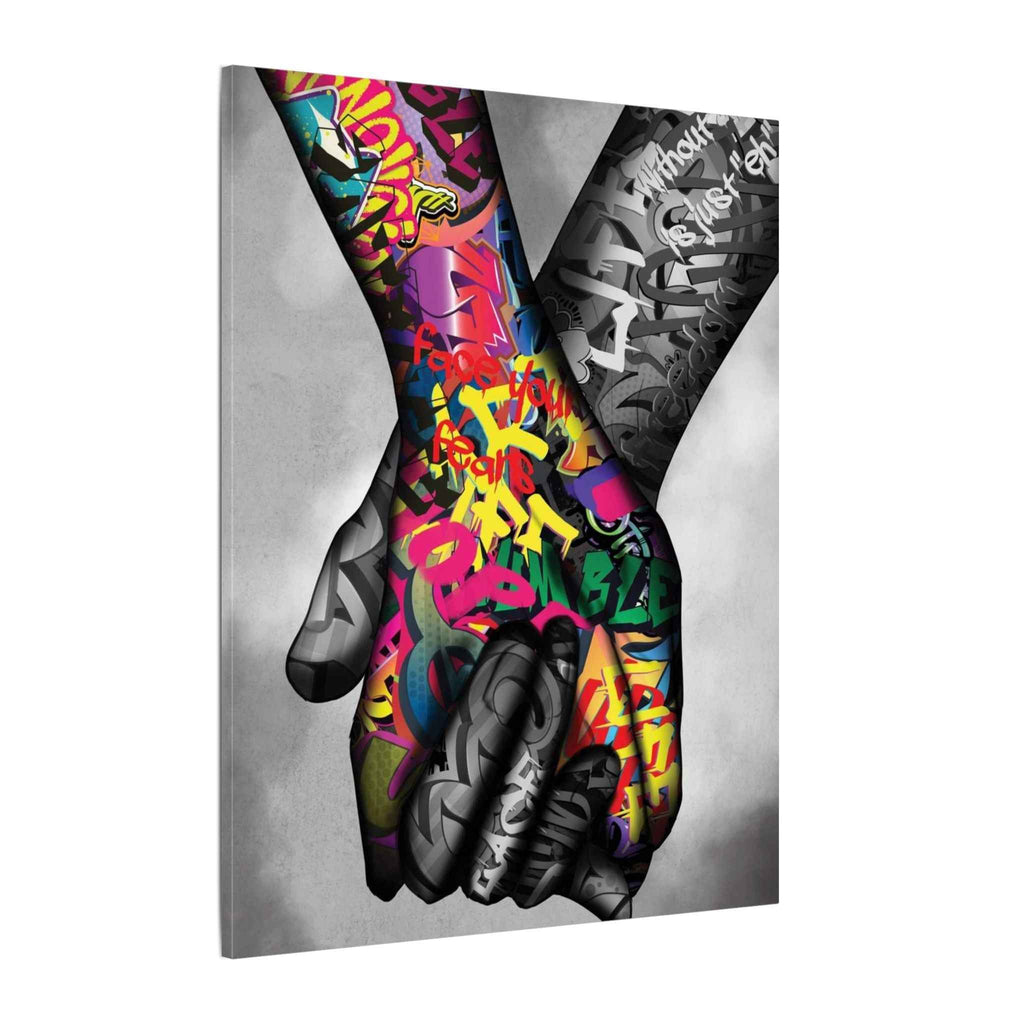 Graffiti Hands Canvas Art - Vibrant Colorful Holding Hands Wall Print - TheKaraHan