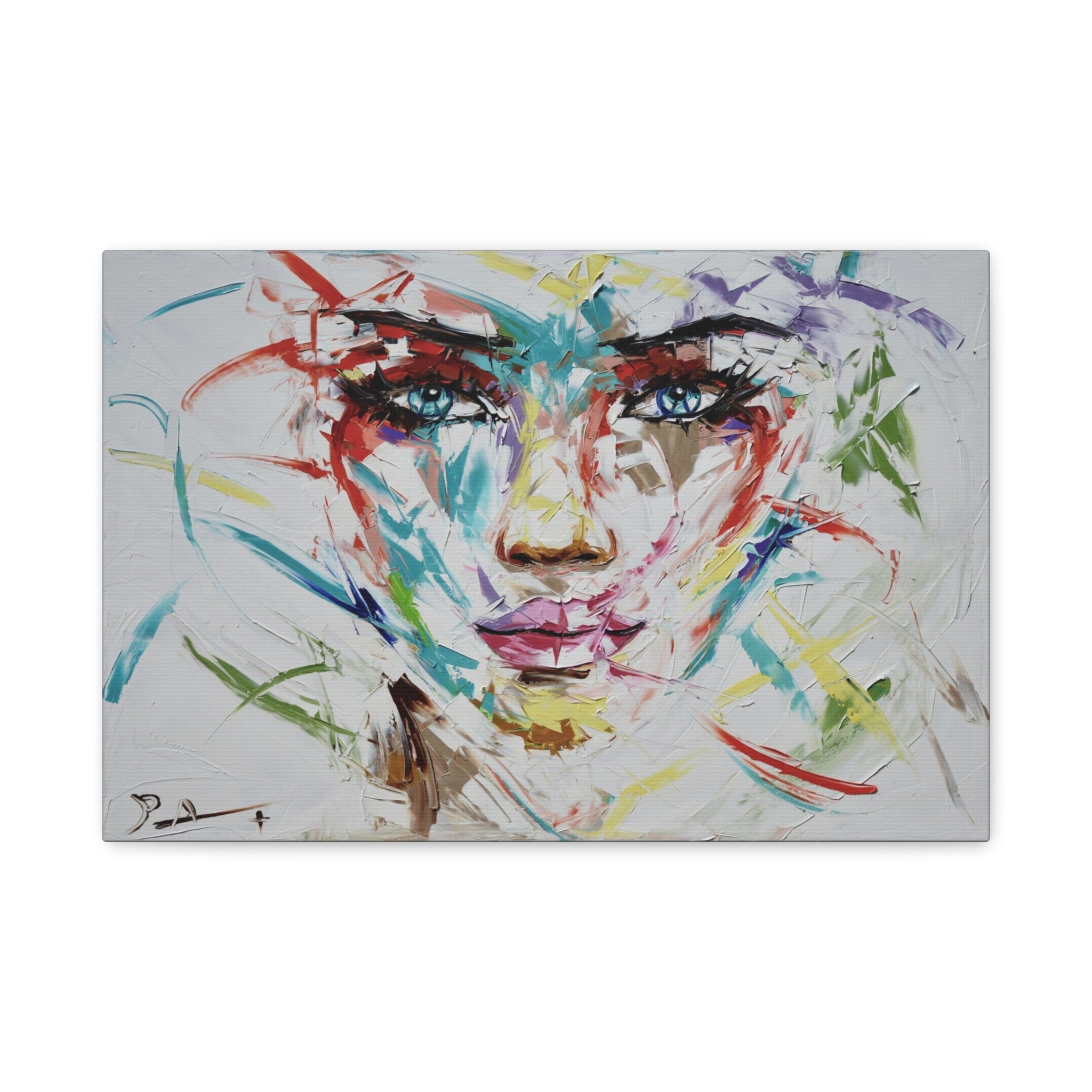 Abstract Colorful Woman Face Canvas Art - Matte Stretched Wall Painting 