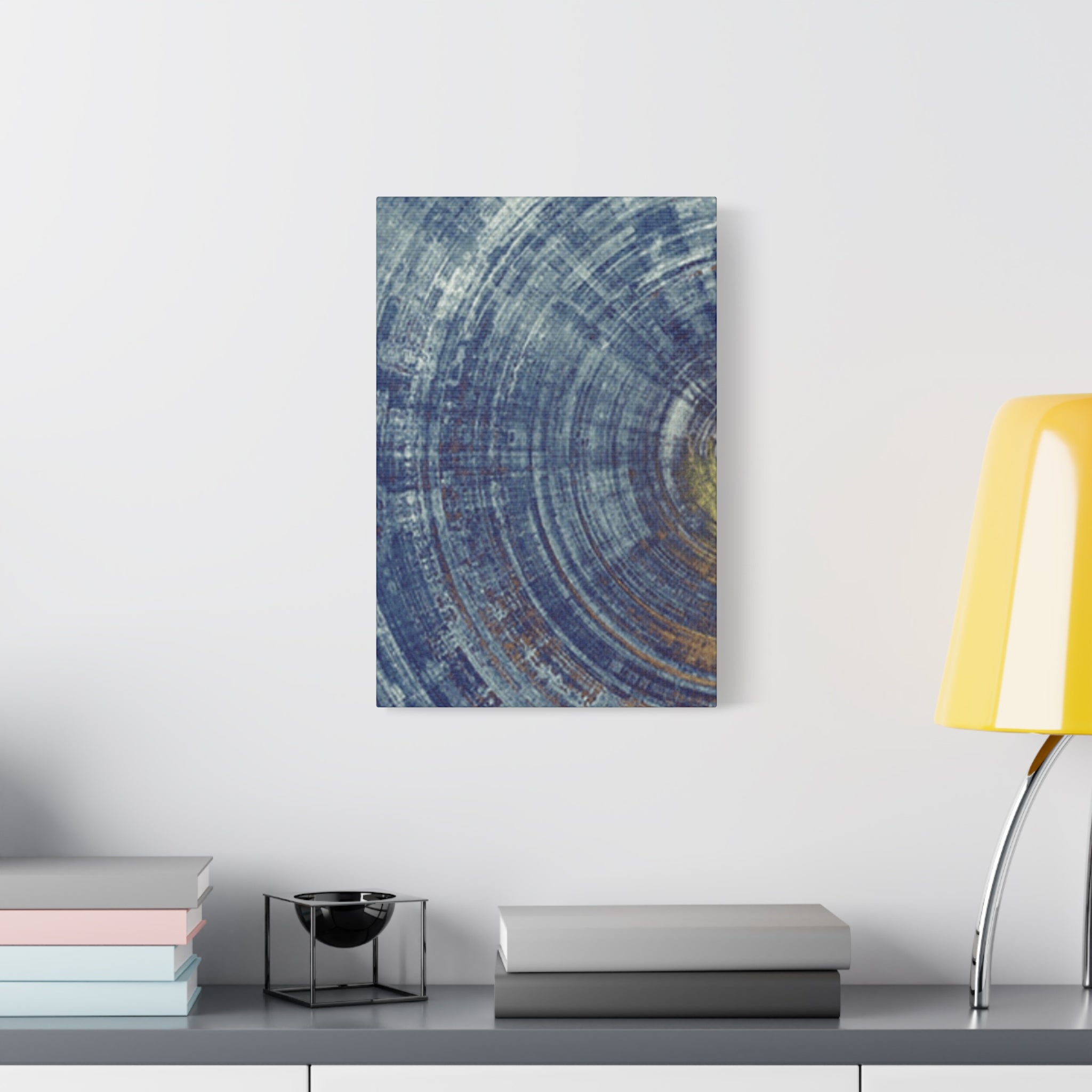 Abstract Blue Tree-Ring Canvas Art – Circular Texture Matte Stretched Canvas 