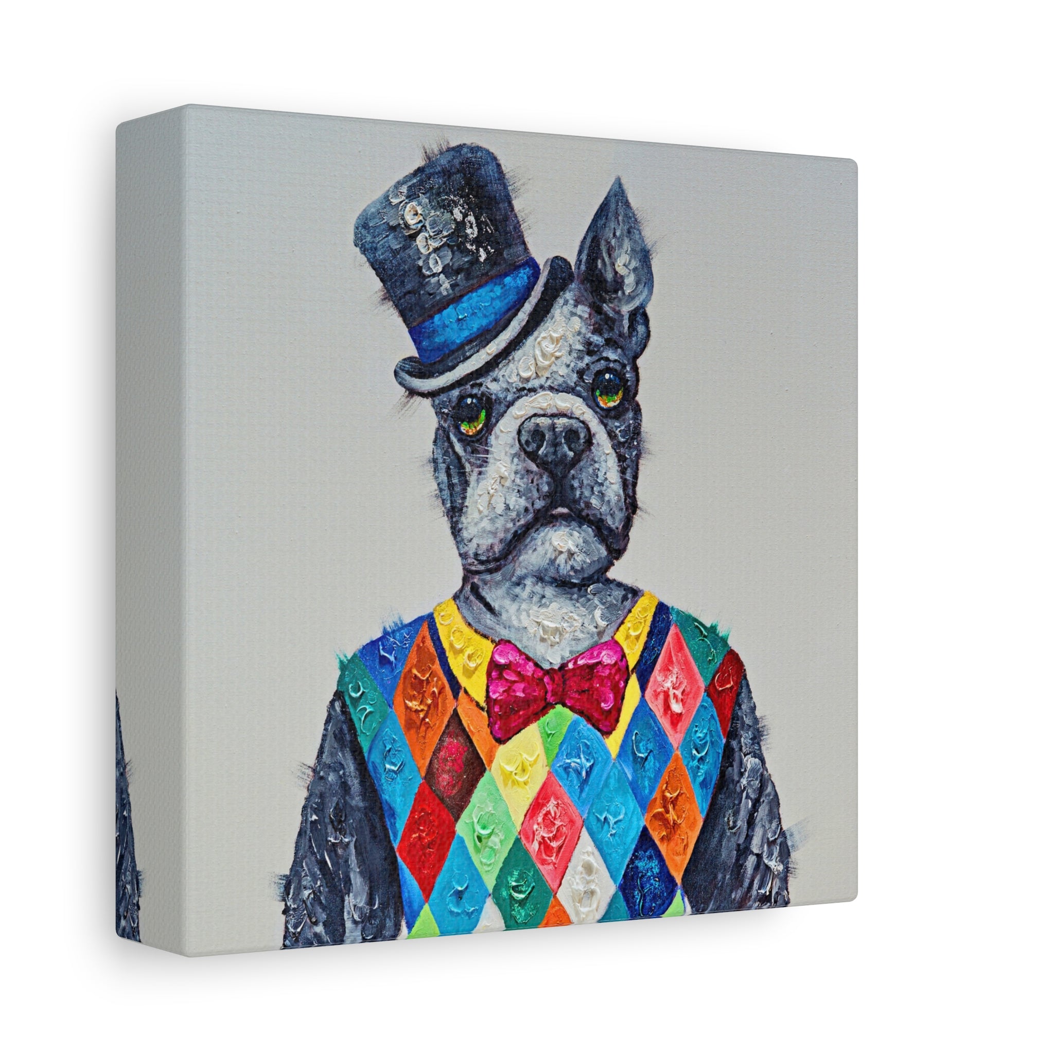 Whimsical Boston Terrier Portrait Canvas 