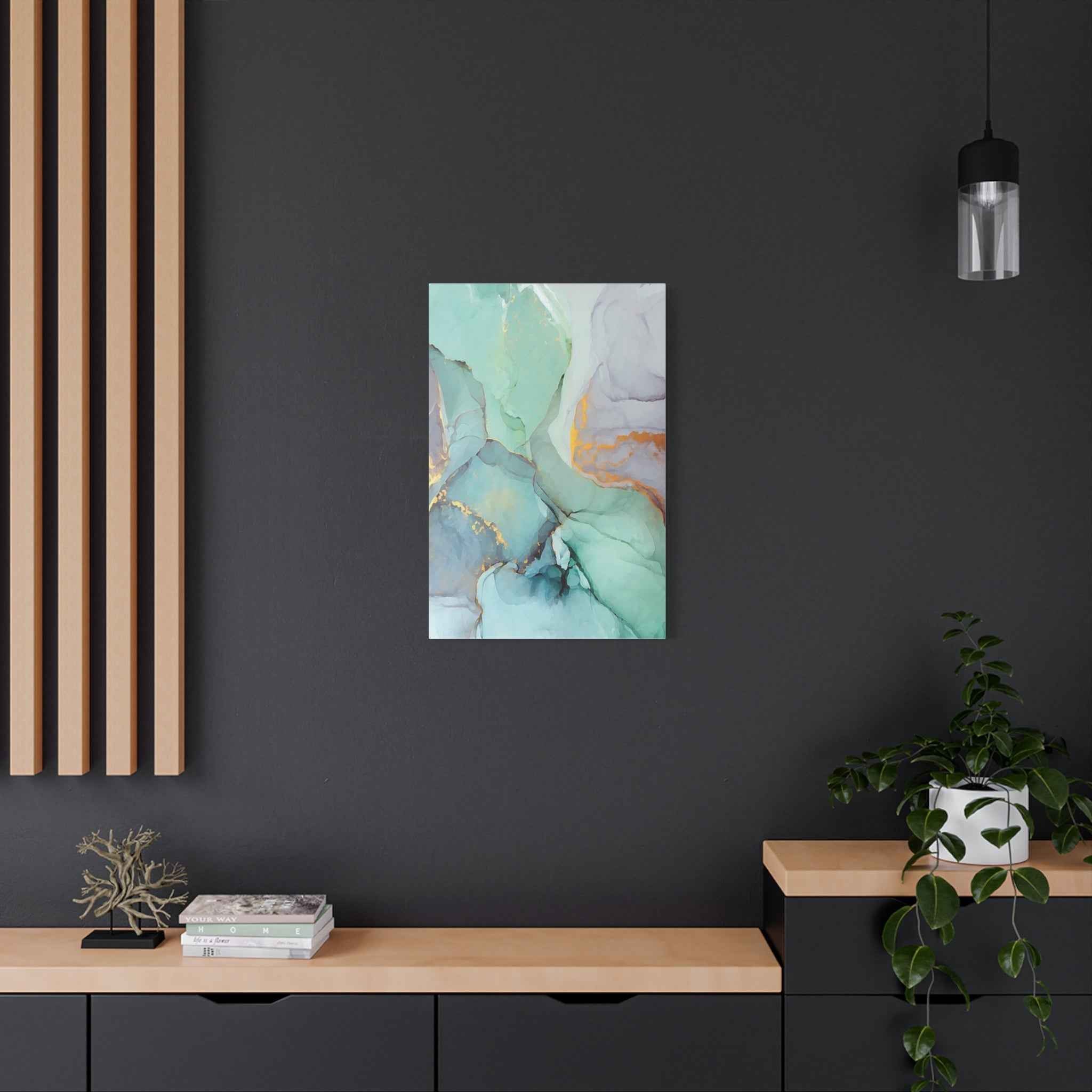 Aqua Marble Canvas Art - Matte Stretched Abstract Wall Print for Modern Decor - TheKaraHan