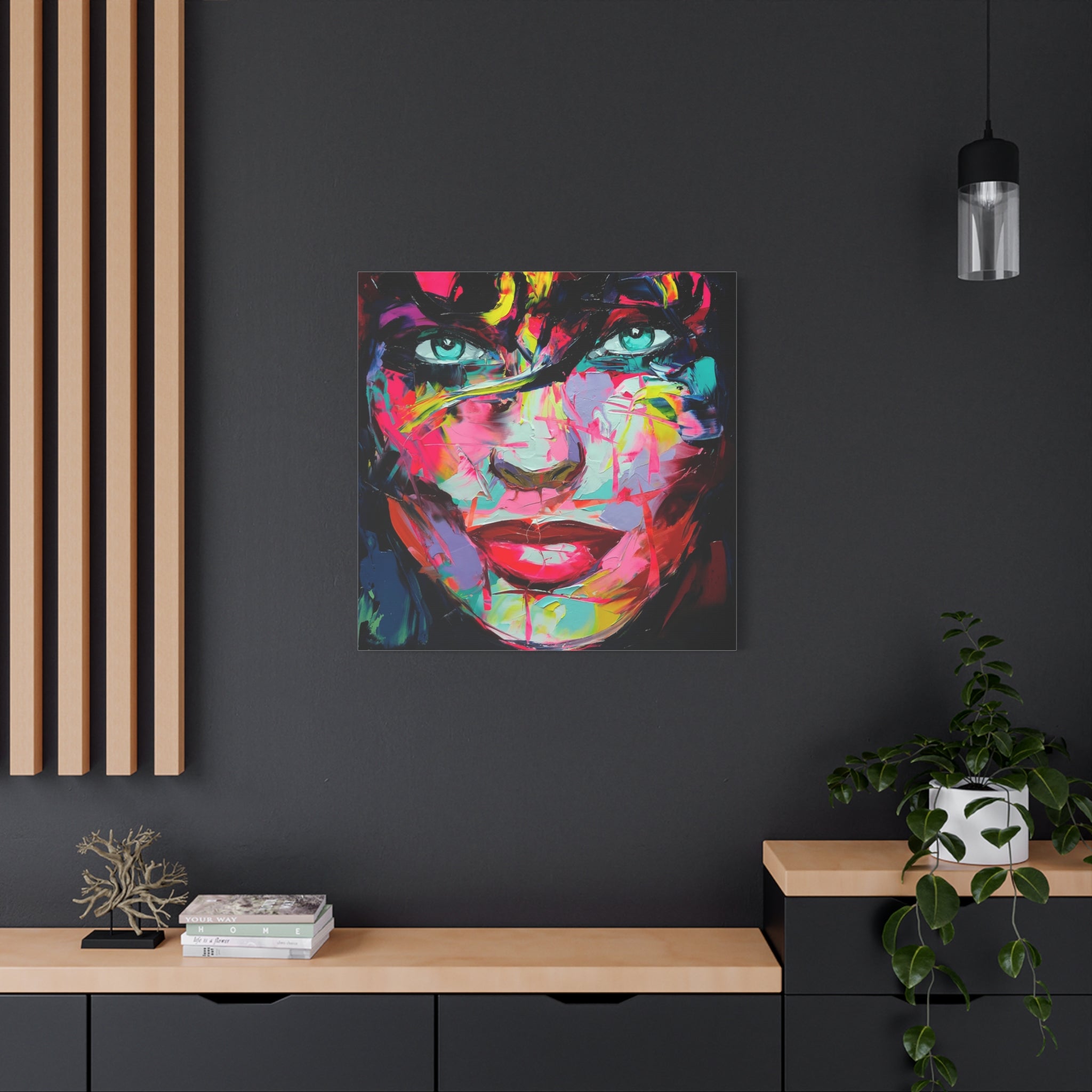 Colorful Abstract Portrait Canvas Print — Neon Female Face Matte Stretched Wall Art - TheKaraHan
