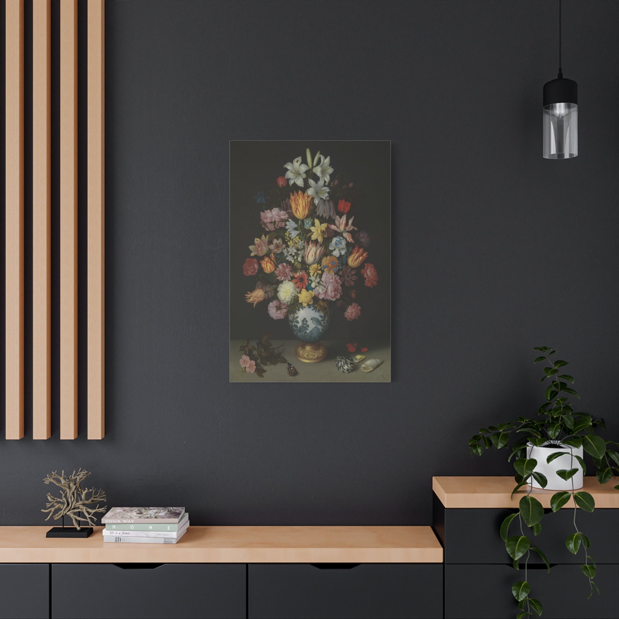 Vintage Floral Still Life Canvas Print - Stretched Matte Wall Art 