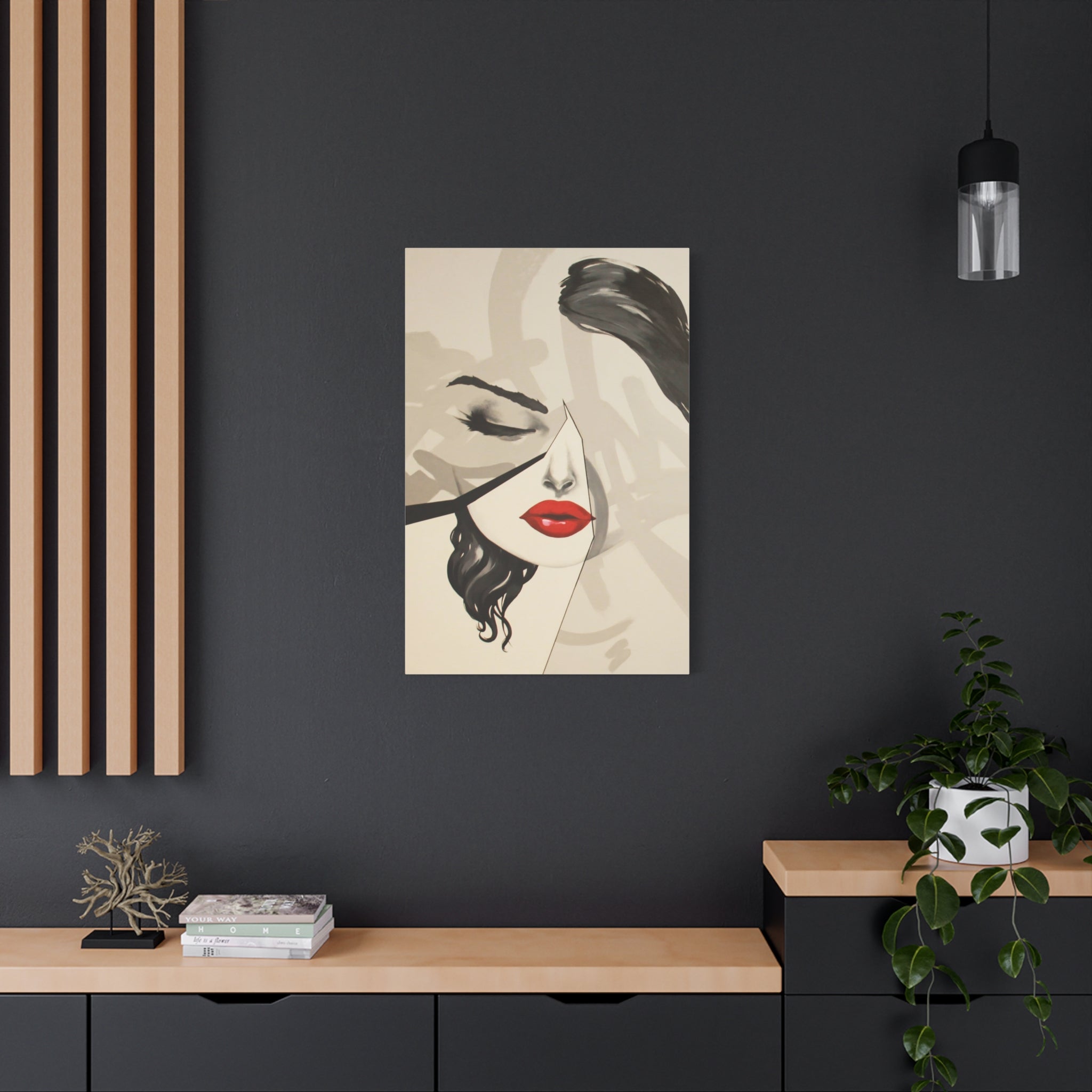 Abstract Red Lips Portrait Canvas Art - Matte Stretched Wall Decor 