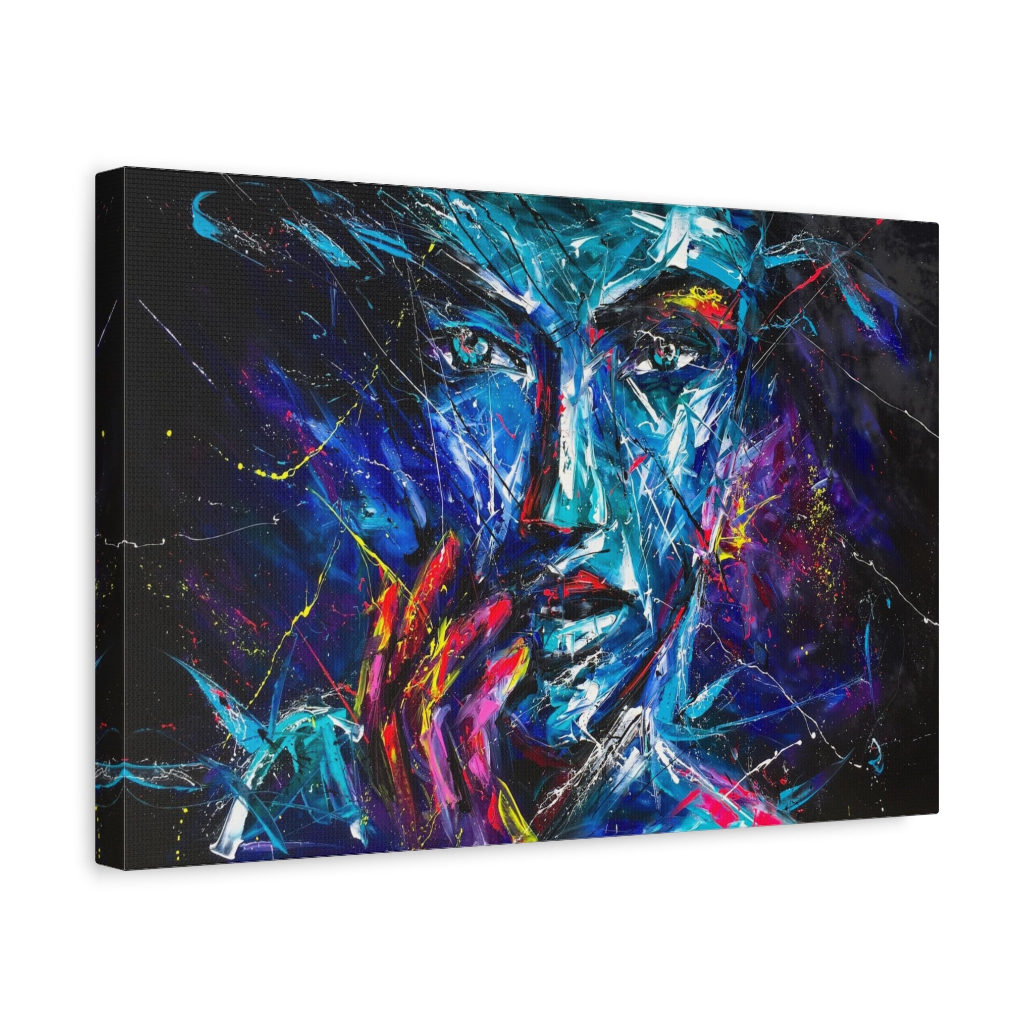 Abstract Neon Portrait Canvas - Colorful Expressionist Wall Art (Matte Stretched) 