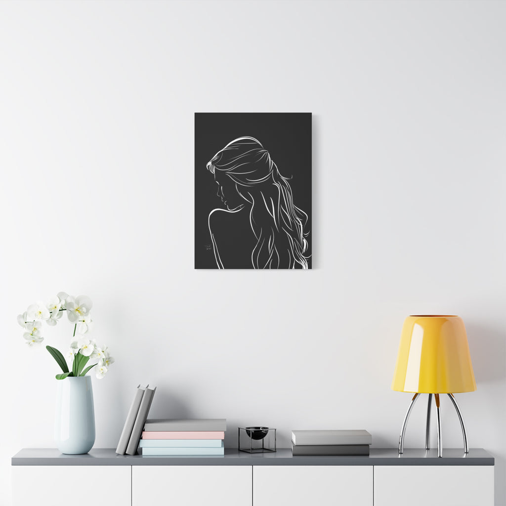 Minimal Line Art Woman Canvas Print — Black & White Silhouette Wall Art 