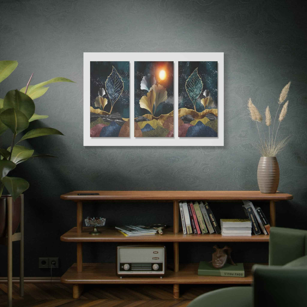 Abstract Botanical Triptych Canvas Wall Art – Modern Leaf Wall Decor