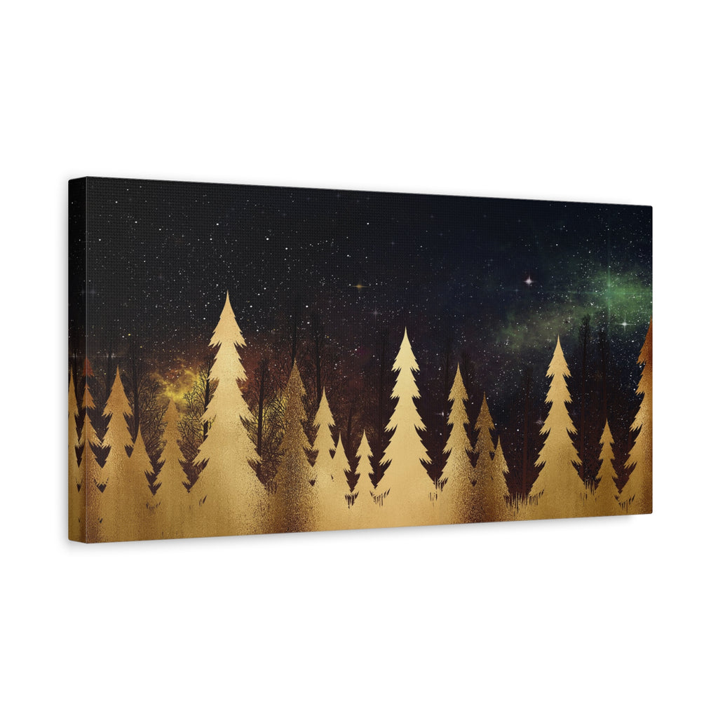 Forest Night Sky Canvas Wall Art - Stretched Pine Silhouette Matte Print - TheKaraHan