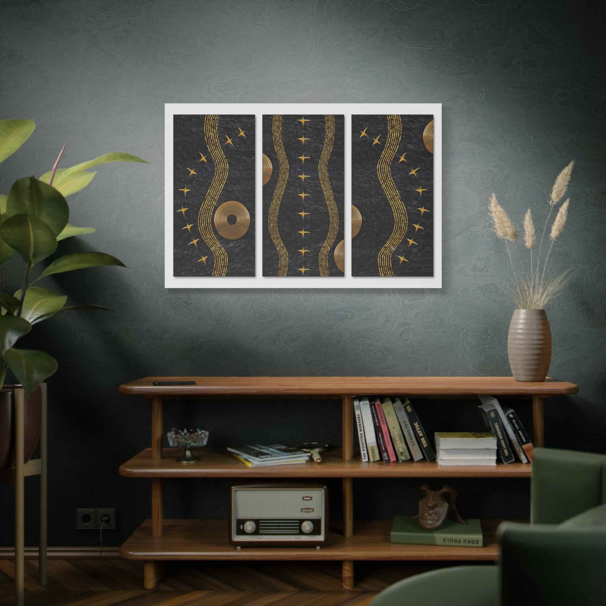 Black & Gold Abstract Wall Art – Luxury Modern Triptych Canvas Print