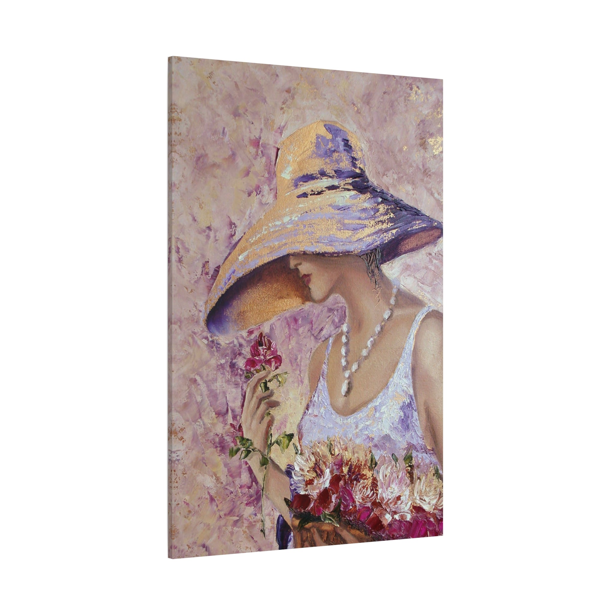 Floral Wall Art - Lady in Wide Brim Hat on Matte Stretched Canvas - TheKaraHan