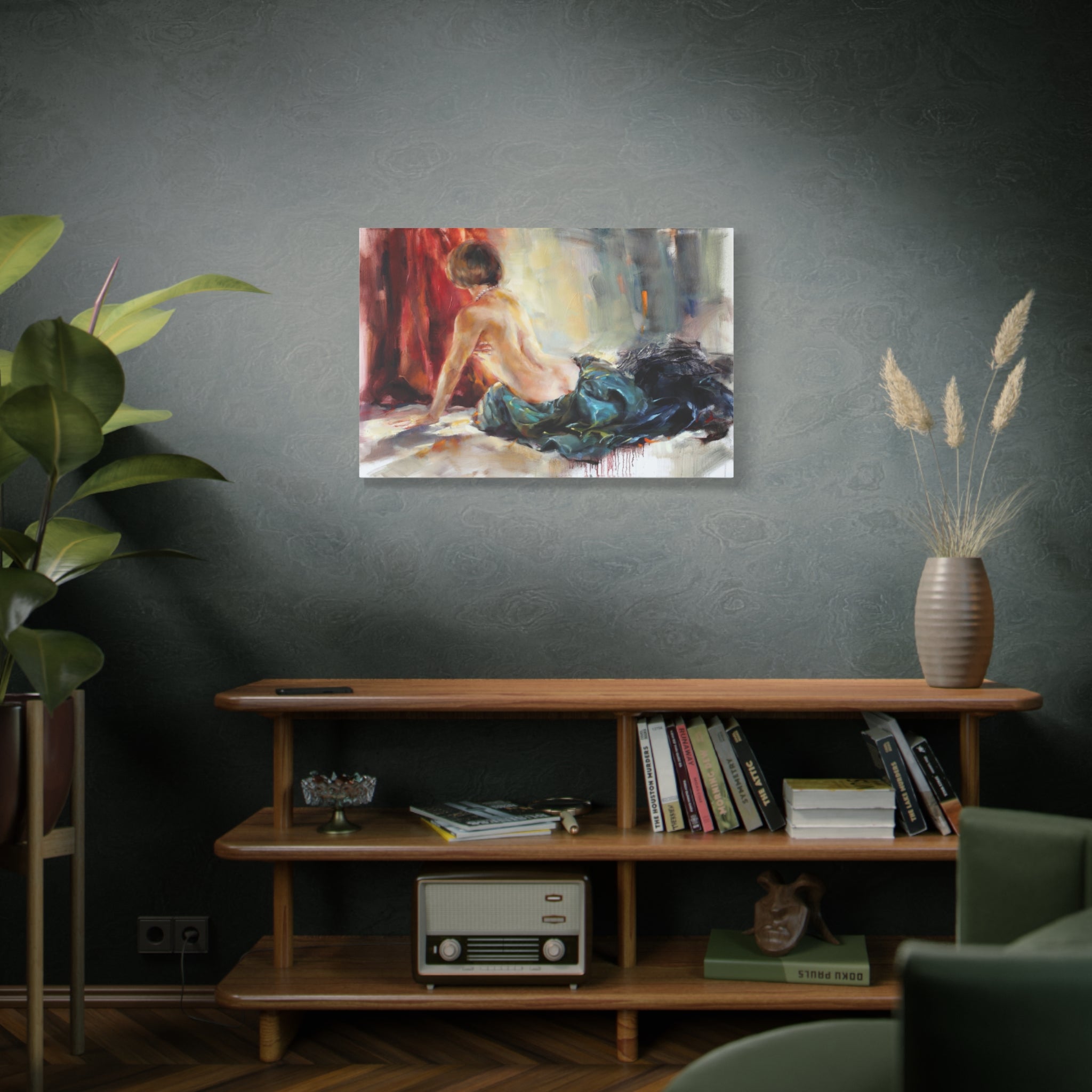 Figurative Nude Oil Painting Canvas — Seated Woman, Matte Stretched Wall Art 