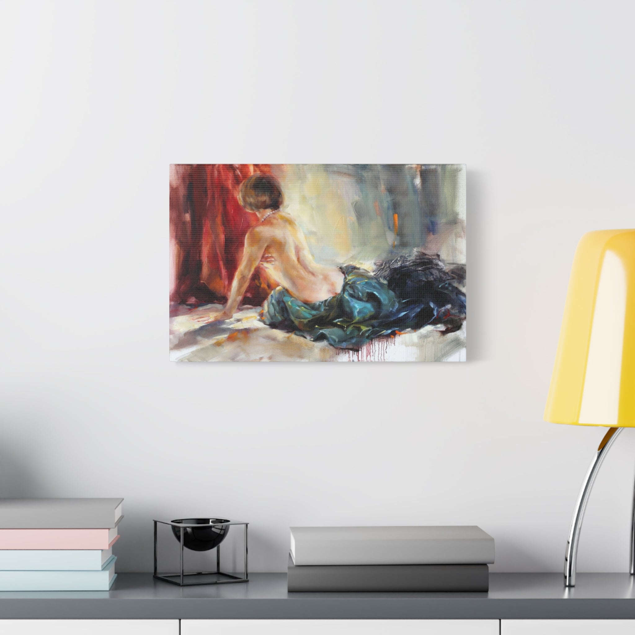 Figurative Nude Oil Painting Canvas — Seated Woman, Matte Stretched Wall Art 