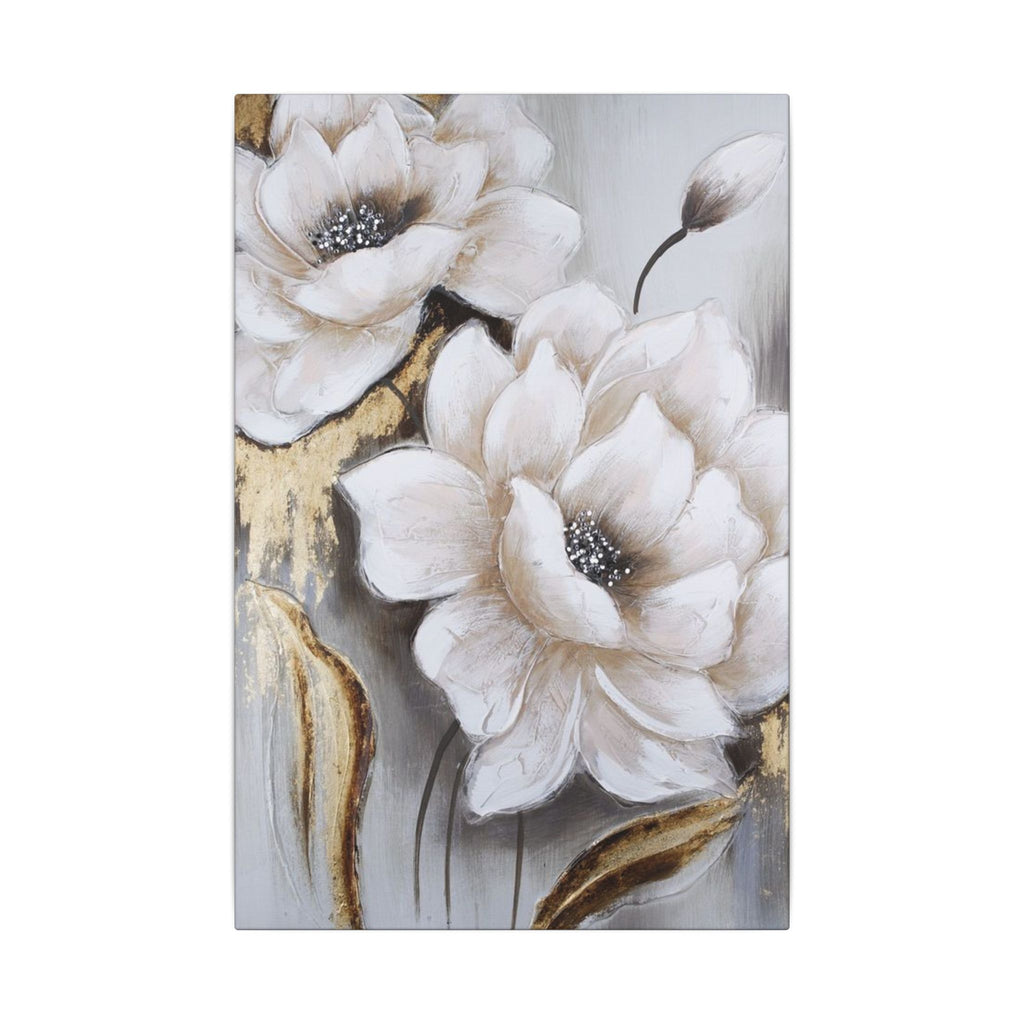 Neutral Floral Canvas Art - White Peony Wall Decor (Matte Stretched)