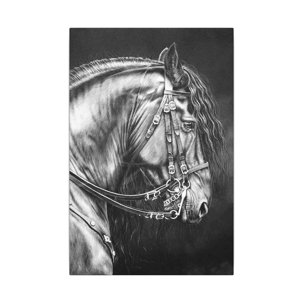 Black and White Horse Portrait Canvas - Matte Stretched Wall Decor - TheKaraHan