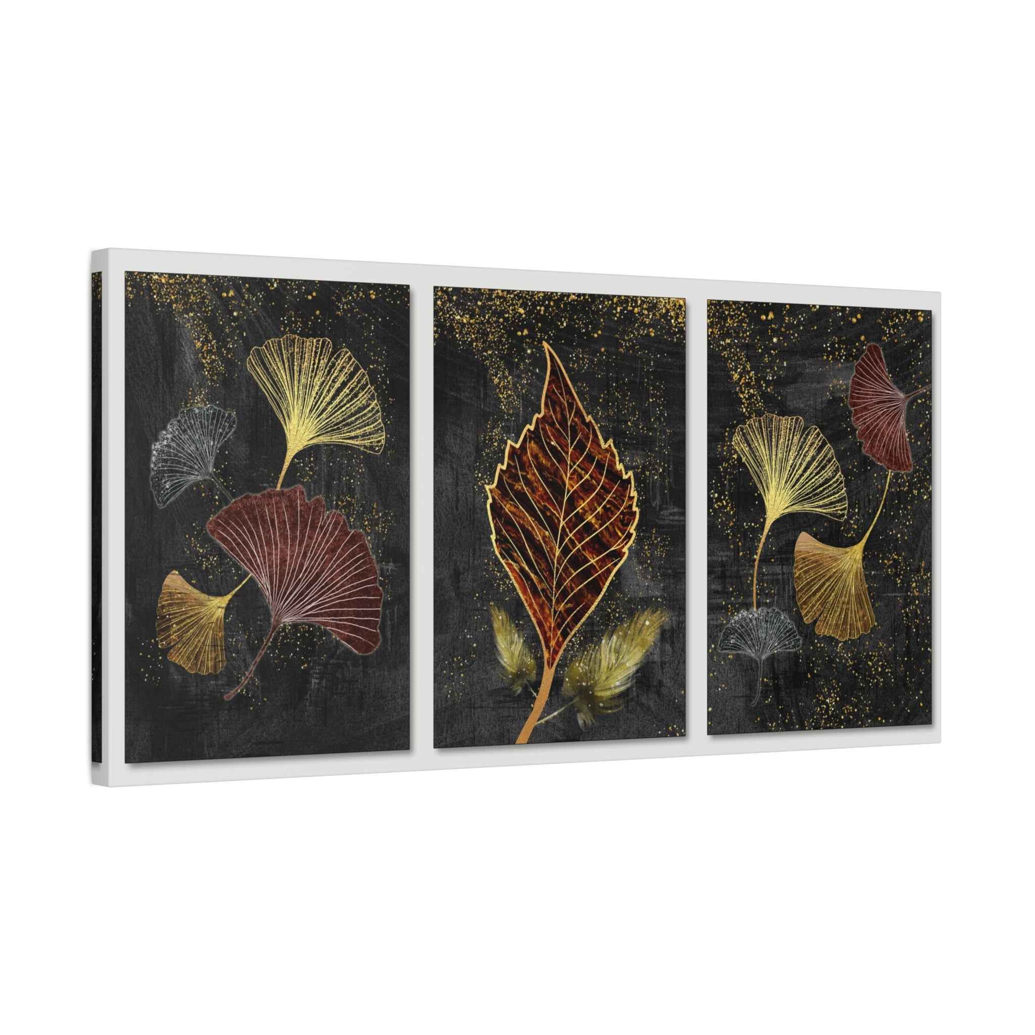 Gold Botanical Leaf Wall Art Canvas – Luxury Ginkgo Abstract Modern Decor