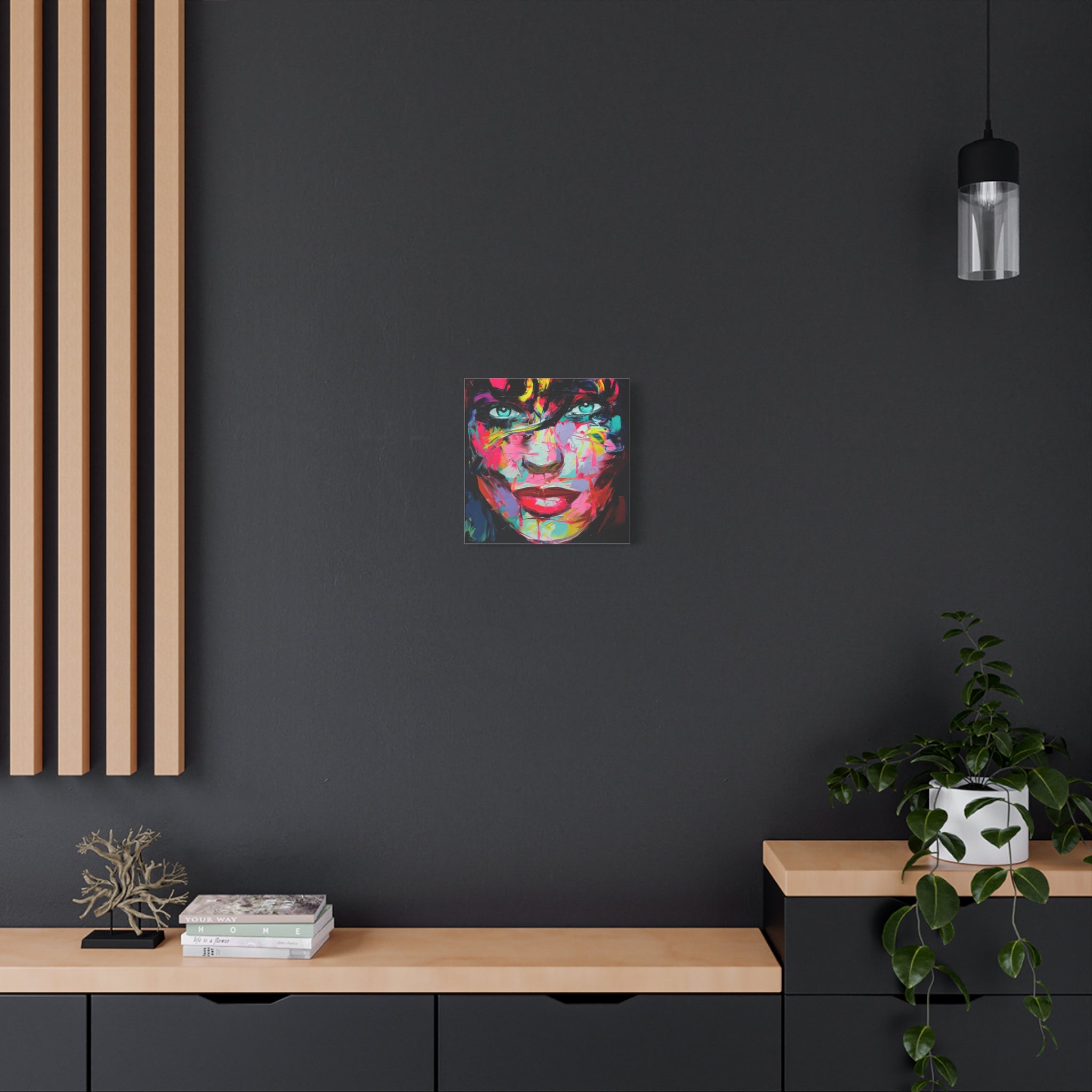 Colorful Abstract Portrait Canvas Print — Neon Female Face Matte Stretched Wall Art - TheKaraHan