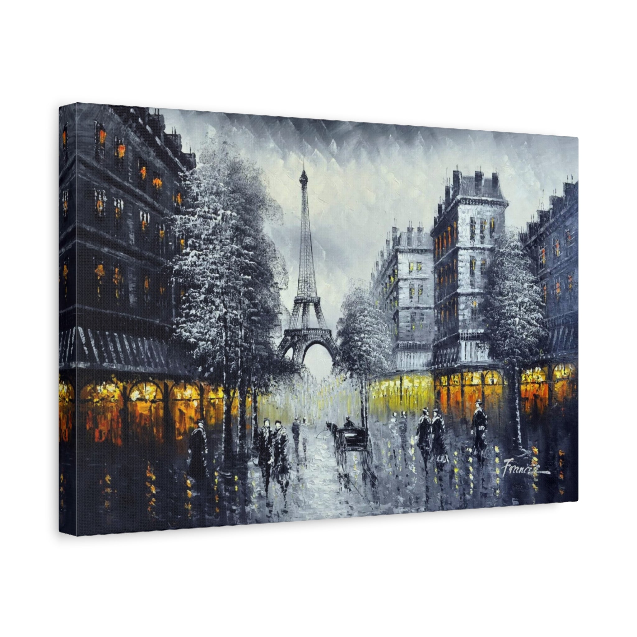 Paris Street Scene Matte Canvas Wall Art — Eiffel Tower Romantic Cityscape 
