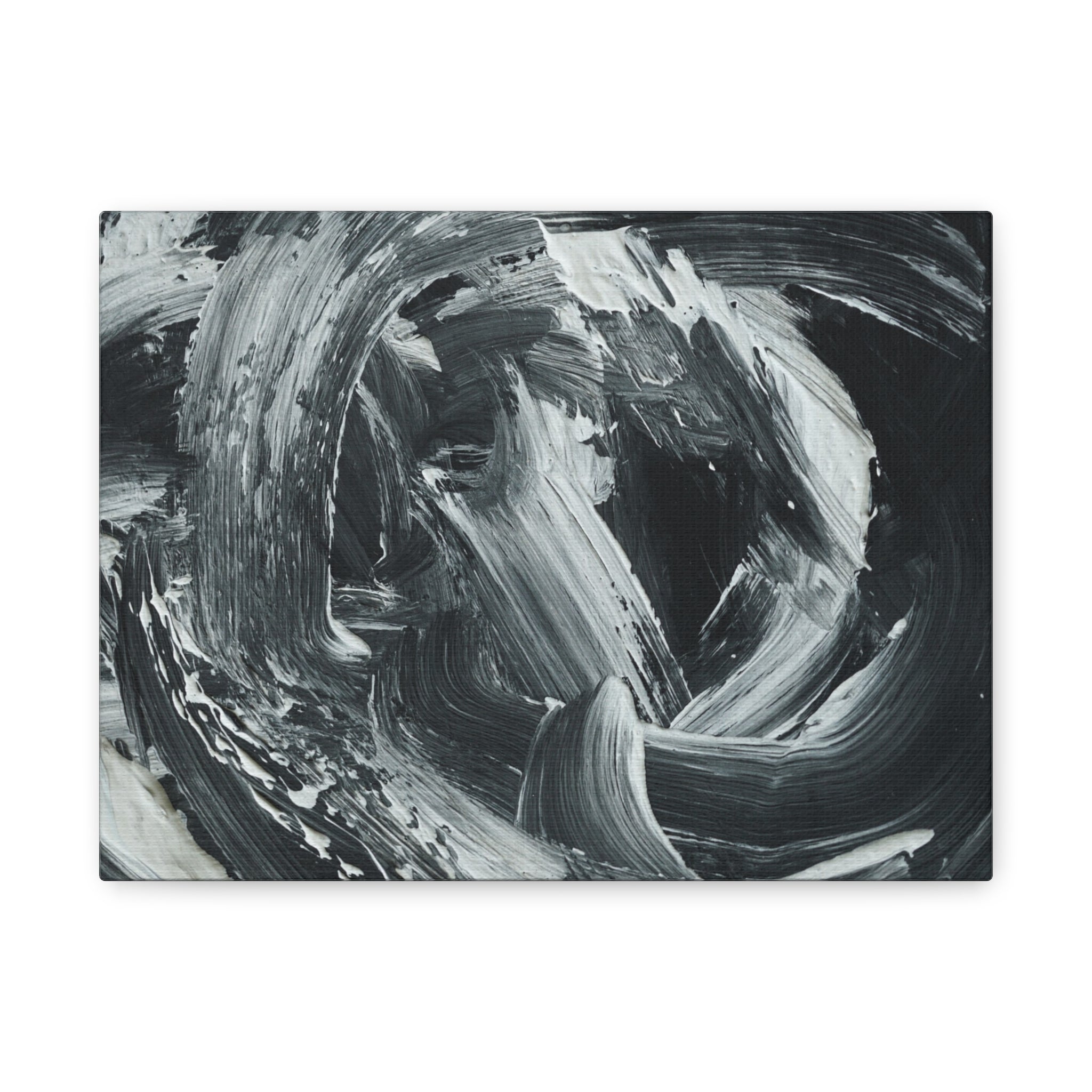 Abstract Black & White Swirl Matte Canvas Art — Minimalist Monochrome Wall Decor 