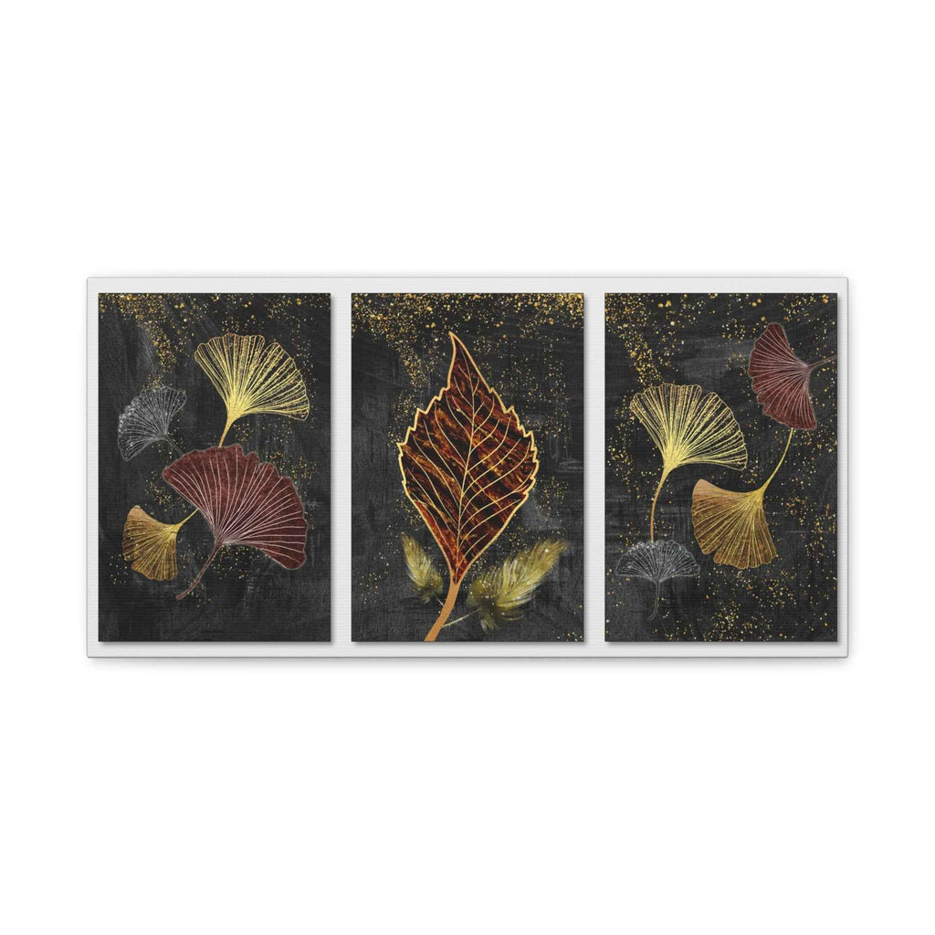 Gold Botanical Leaf Wall Art Canvas – Luxury Ginkgo Abstract Modern Decor