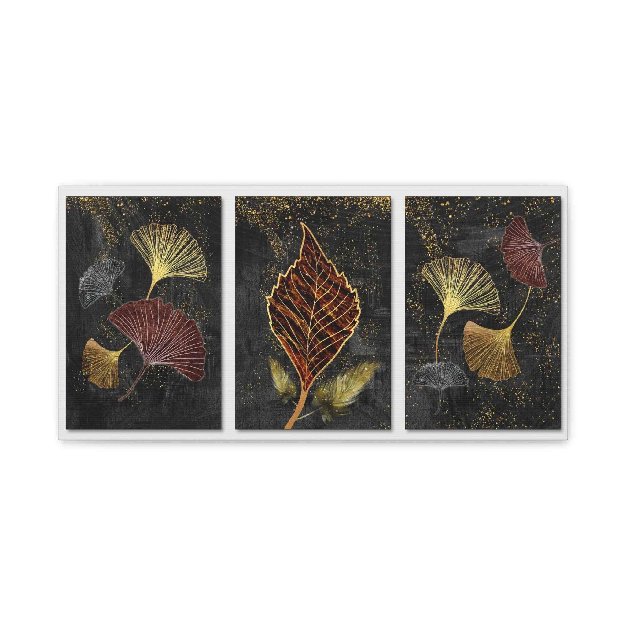 Gold Botanical Leaf Wall Art Canvas – Luxury Ginkgo Abstract Modern Decor