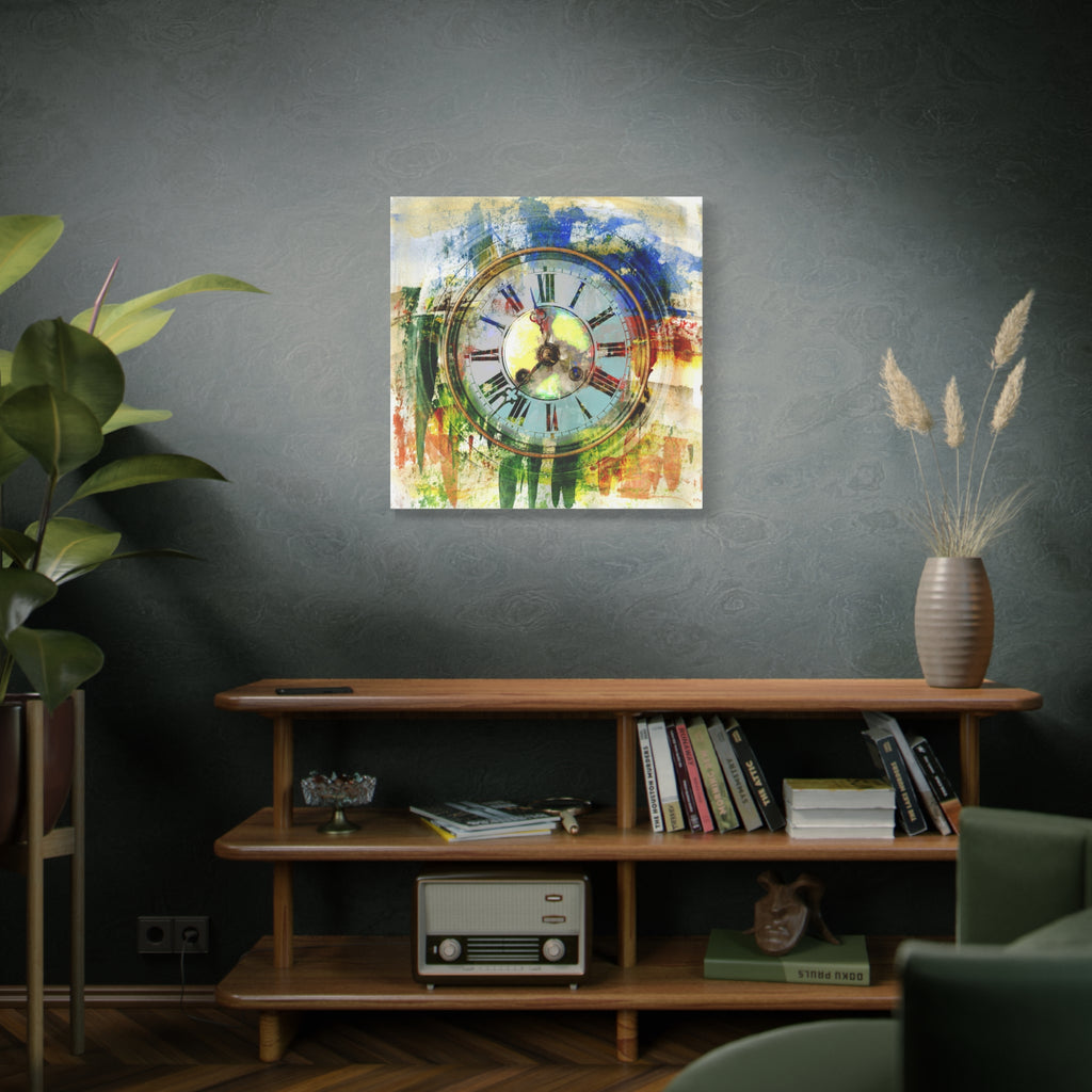 Abstract Vintage Clock Canvas Print - Colorful Matte Stretched Wall Art - TheKaraHan