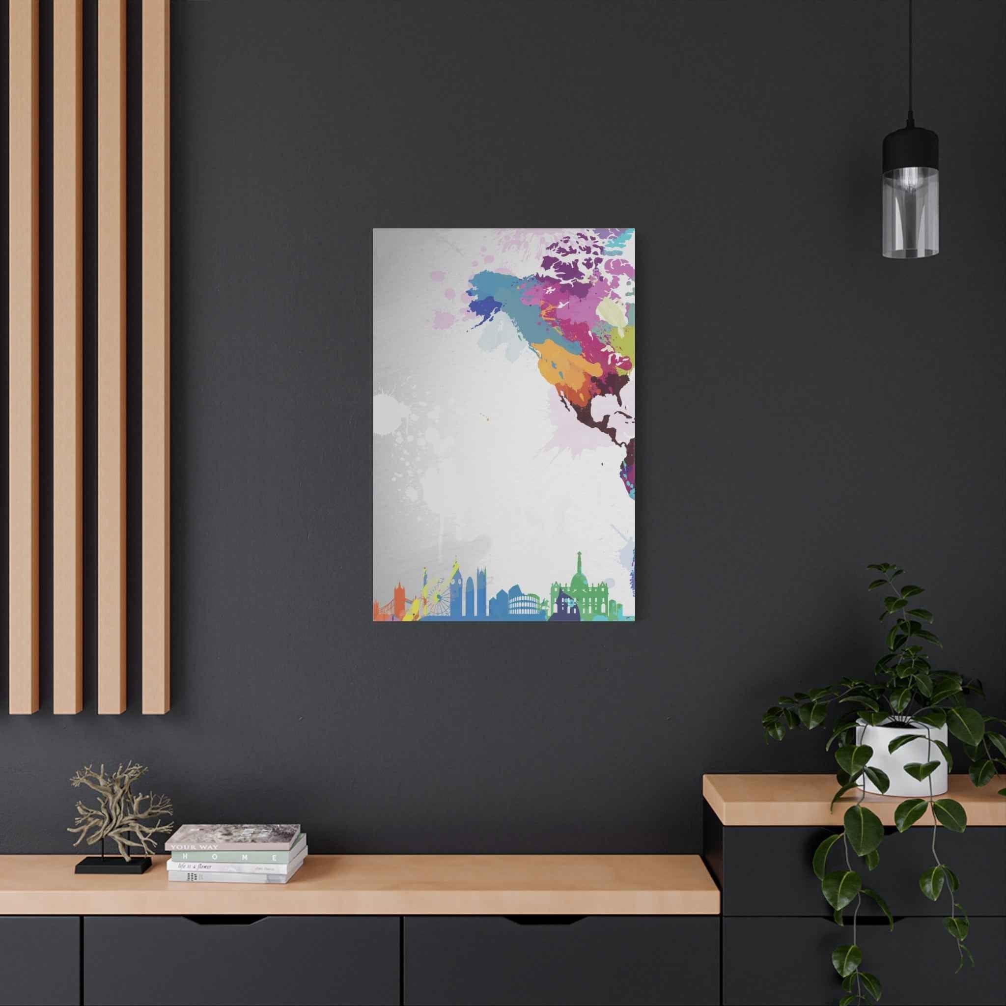 Color Splash World Map Canvas Art – Modern Stretched Matte Wall Decor - TheKaraHan