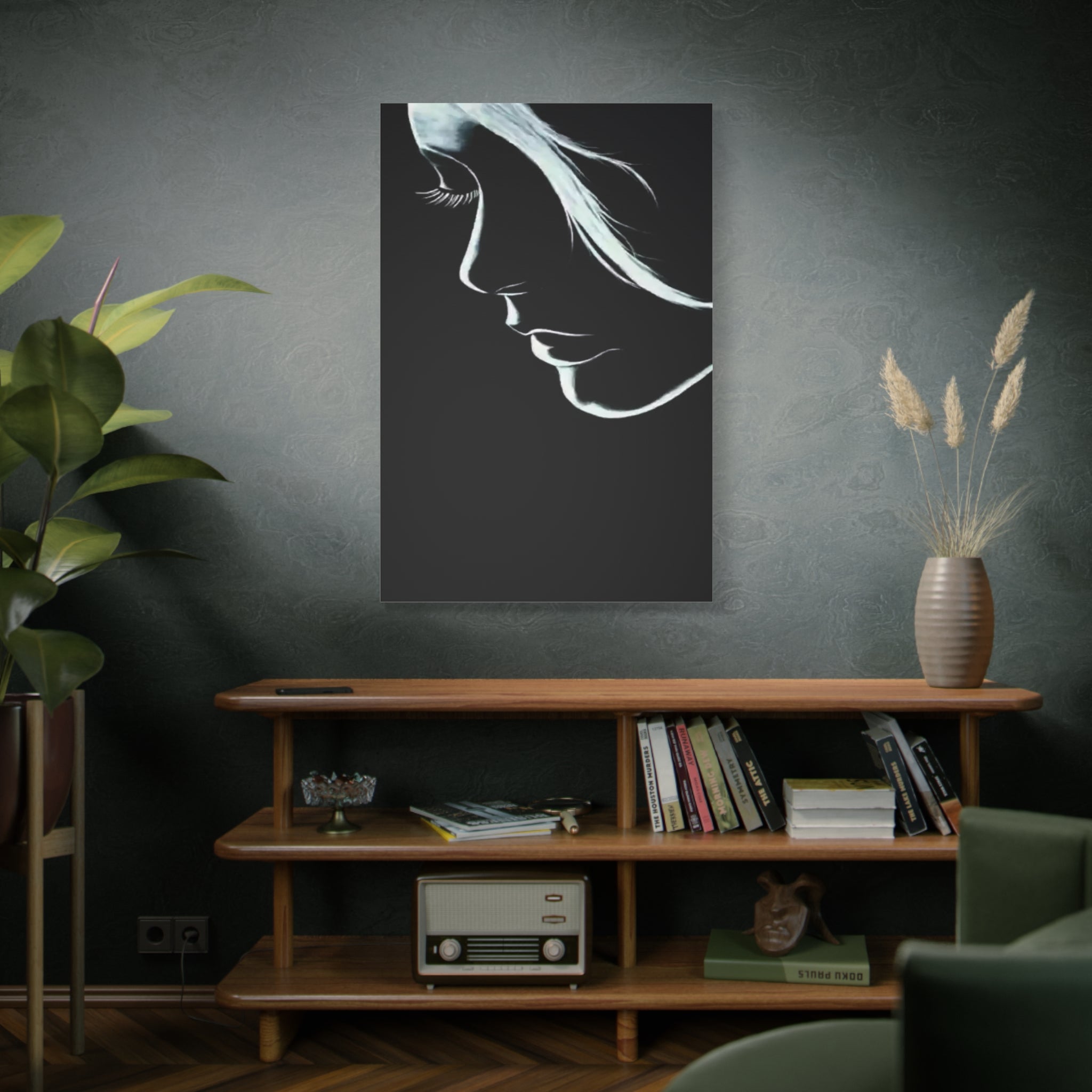 Minimalist Woman Silhouette Canvas Art — Monochrome Profile Wall Décor 